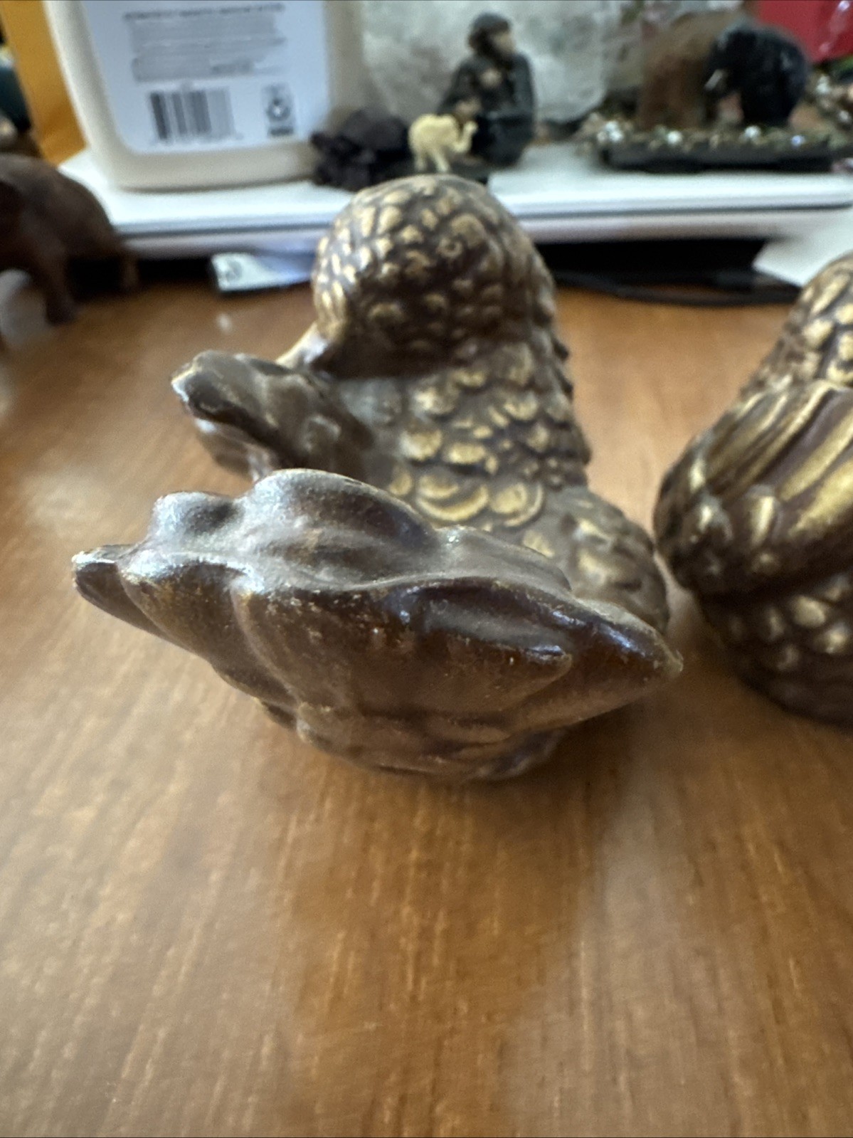 Vintage Gold Painted Ceramic Turtle Doves Pair Mid Century Modern