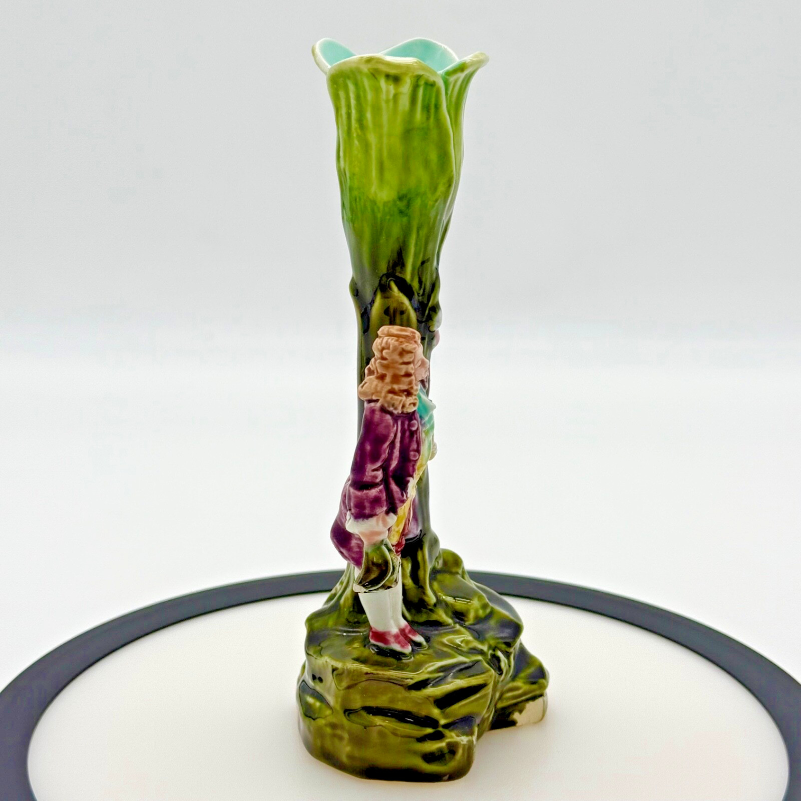 Antique French Majolica Bud Vase Figural Pottery Spill Vase Read