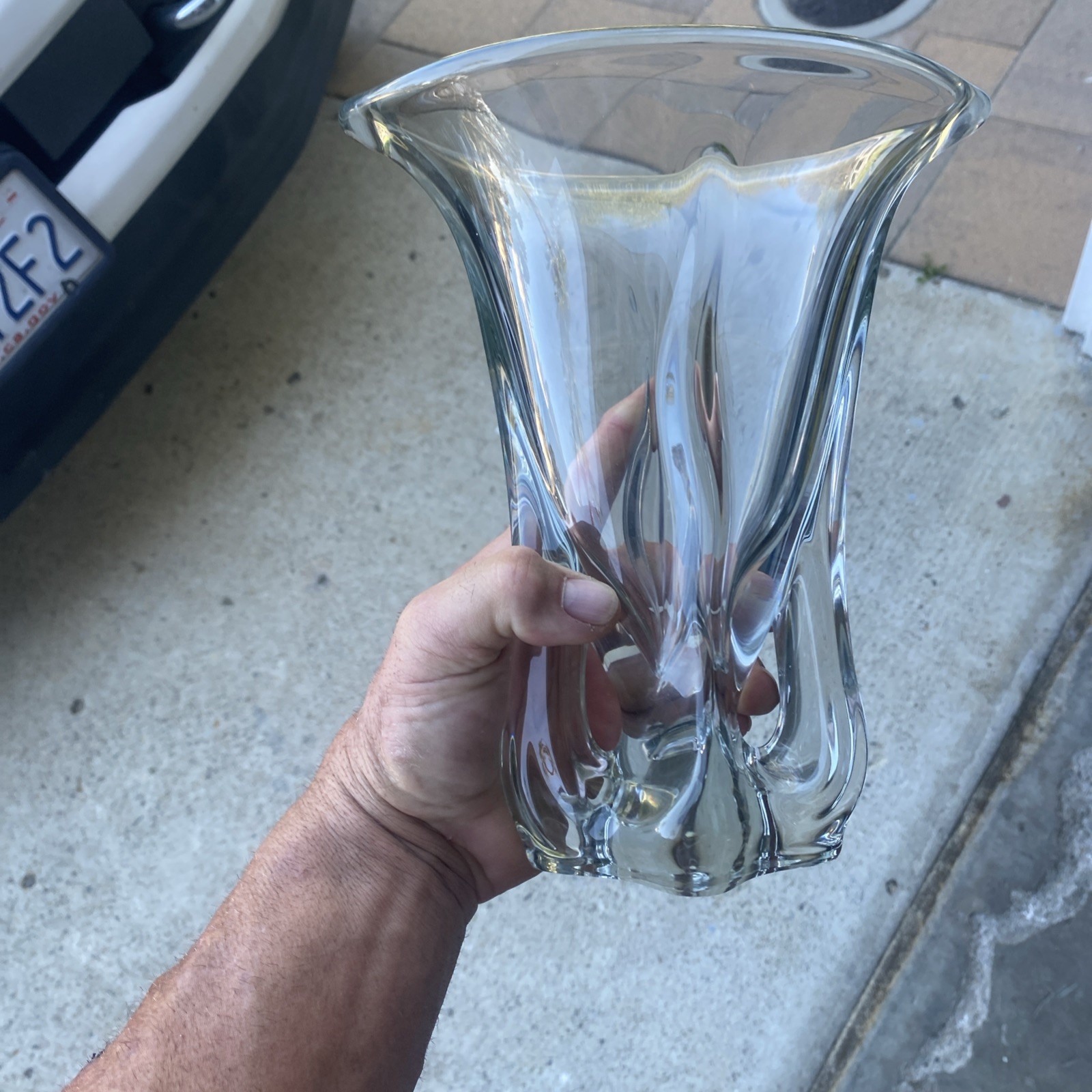 Mid Century Art Vannes France Crystal Vase Signed on bottom, Heavy Thick 9 “Tall