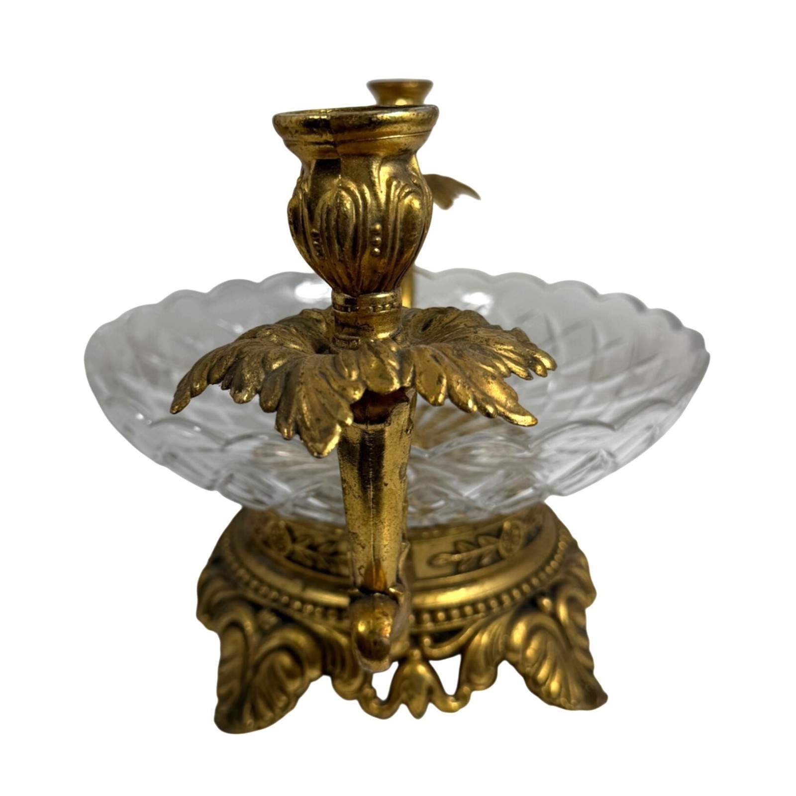 Antique Val St Lambert Crystal Gilded Gold Ornate Epergne Candelabra Centerpiece