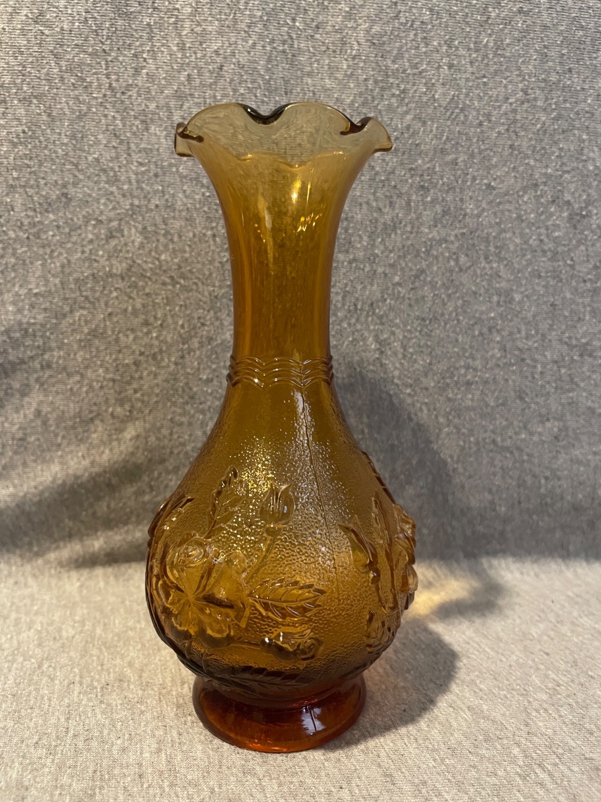 Vintage Imperial Glass Amber Floral Rose Bud Vase 6.5″