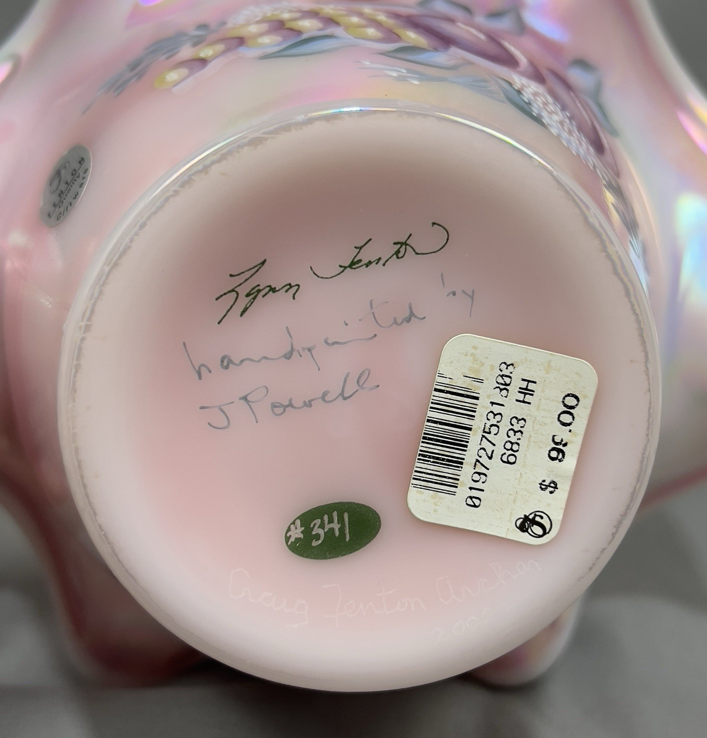 Vtg Lynn & Craig Fenton Glass Basket Rosalene Opalesce Iridescent Pink J Powell