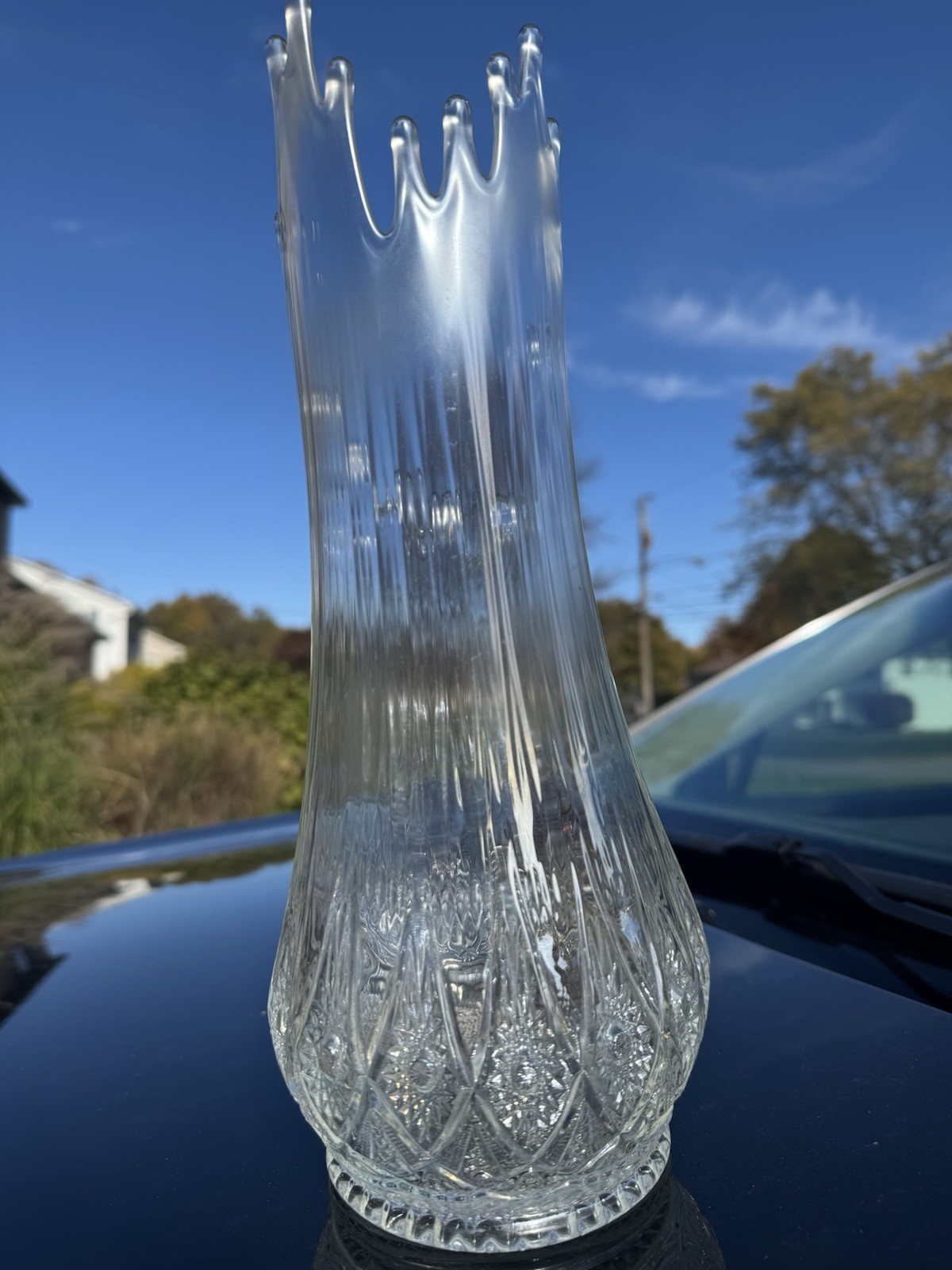 L.E. Smith Art Glass Swung Vase Iridescent Carnival 13”Diamond Lace 16 point MCM
