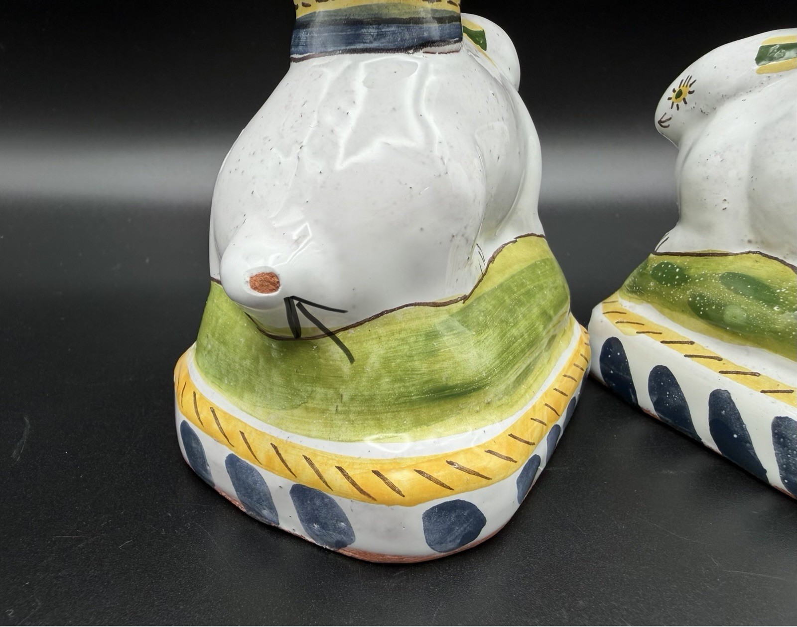 Art Pottery Bunny Rabbit Candle Holders 5” Hand Painted Pair Easter Portugal