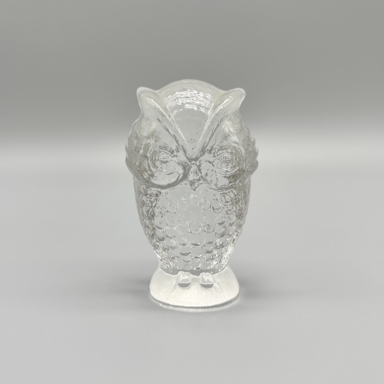 Fostoria Glass Clear Crystal Textured MCM Owl Bird Figurine 2.75″ Vintage