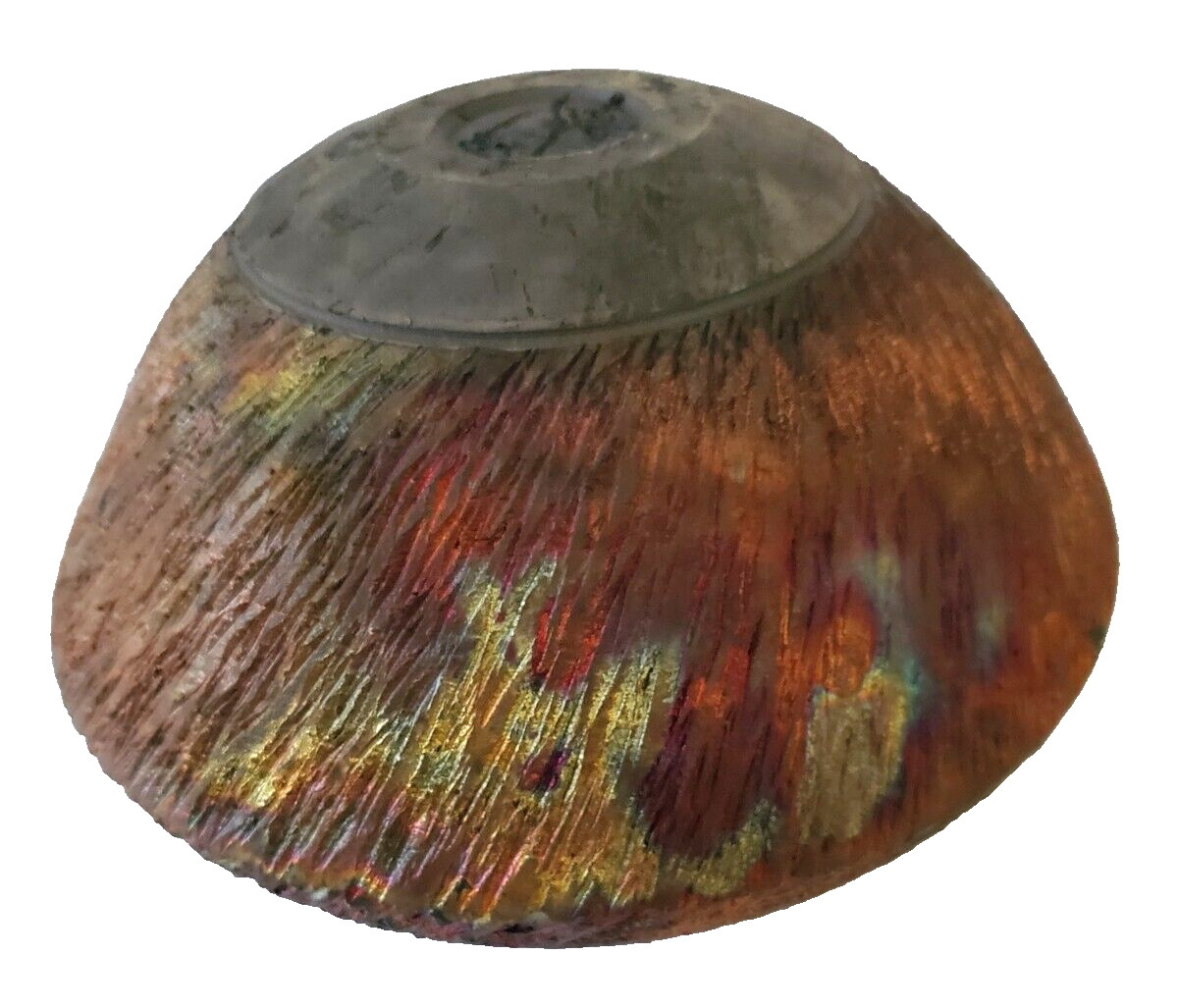 1994 Signed RAKU Copper Flash/Incised/Ivory Top Pottery Vase 6″ Tall x 7.5″ D