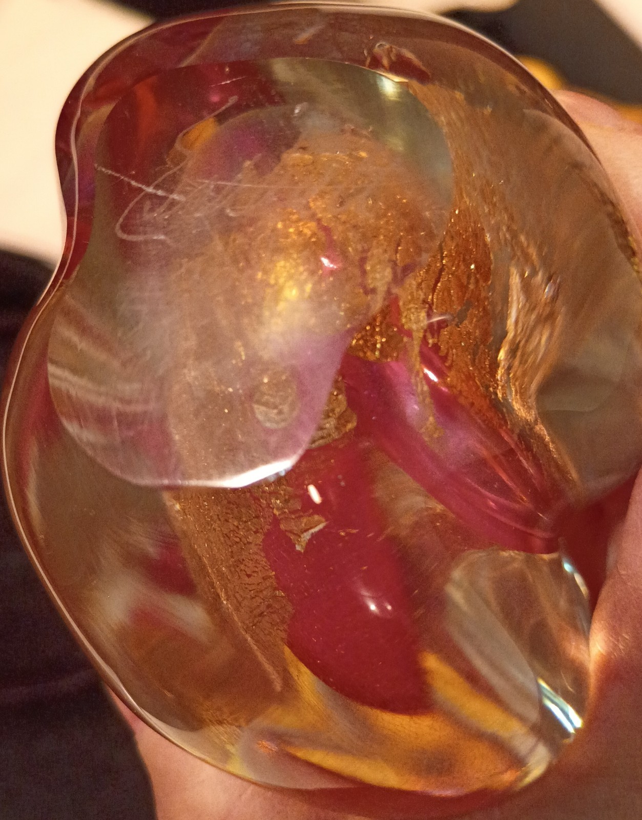 Lot Of 2 Signed Robert Eickholt Red & Gold Free Form Art Glass Perfume Bottles