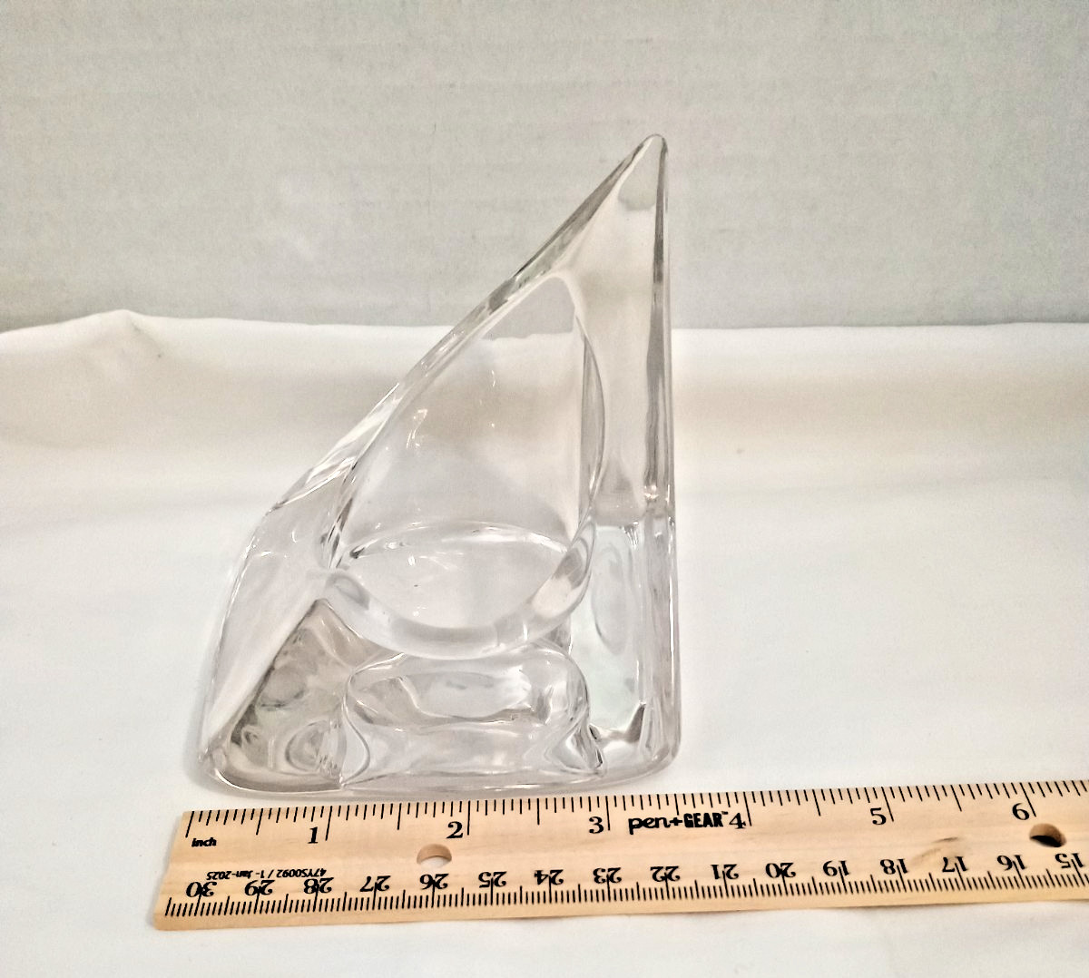 Set of 2 Vintage Nybro Sweden Clear Art Glass Pyramid Candle Holders 3.5”