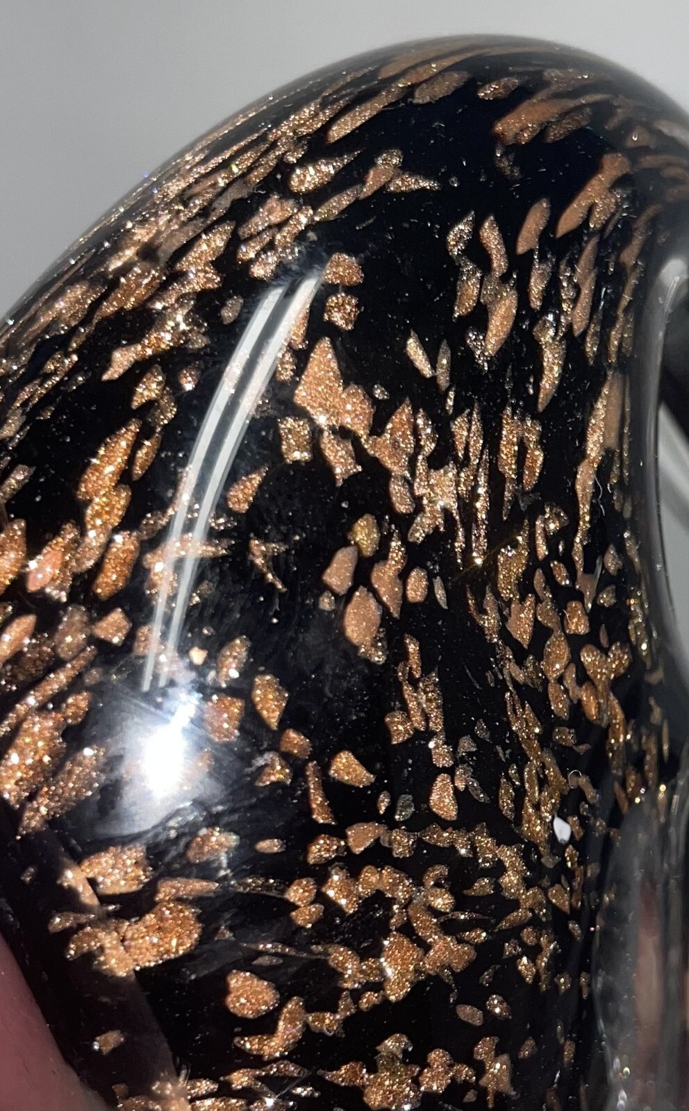 Set Of 2 Glass Swans Clear To Black W/ Gold Specks 6 1/2 Inches High