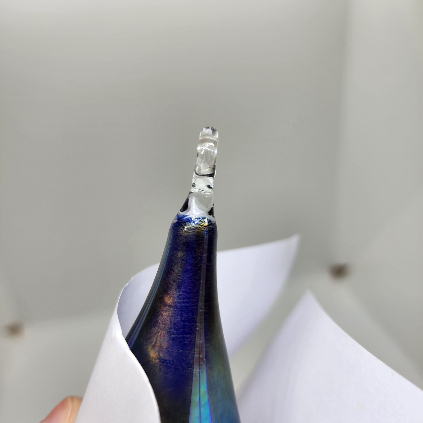 1988 Signed Steven Correia Studio Art Glass Teardrop Feather Christmas Ornament