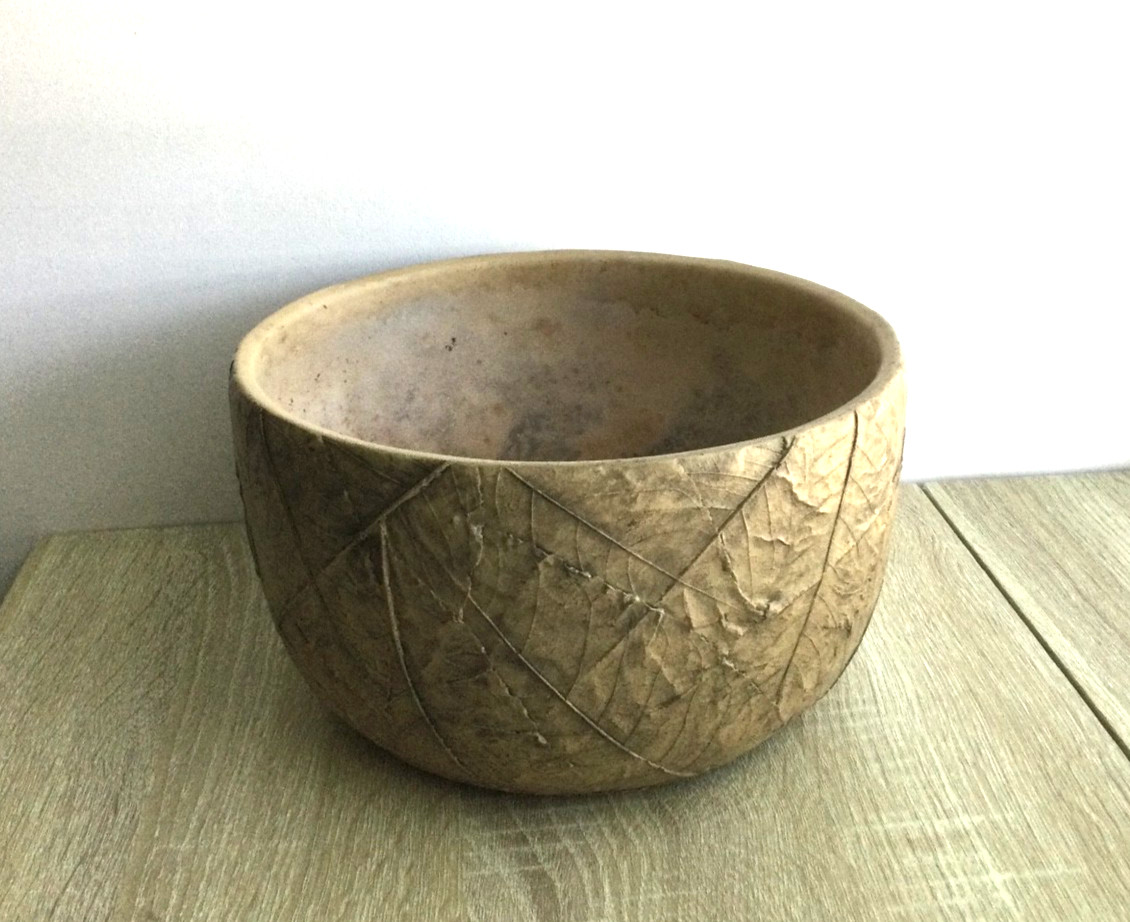 Italian Handmade Pottery Pressed leaf Design Heavy Large 9″.Jardiniere Planter