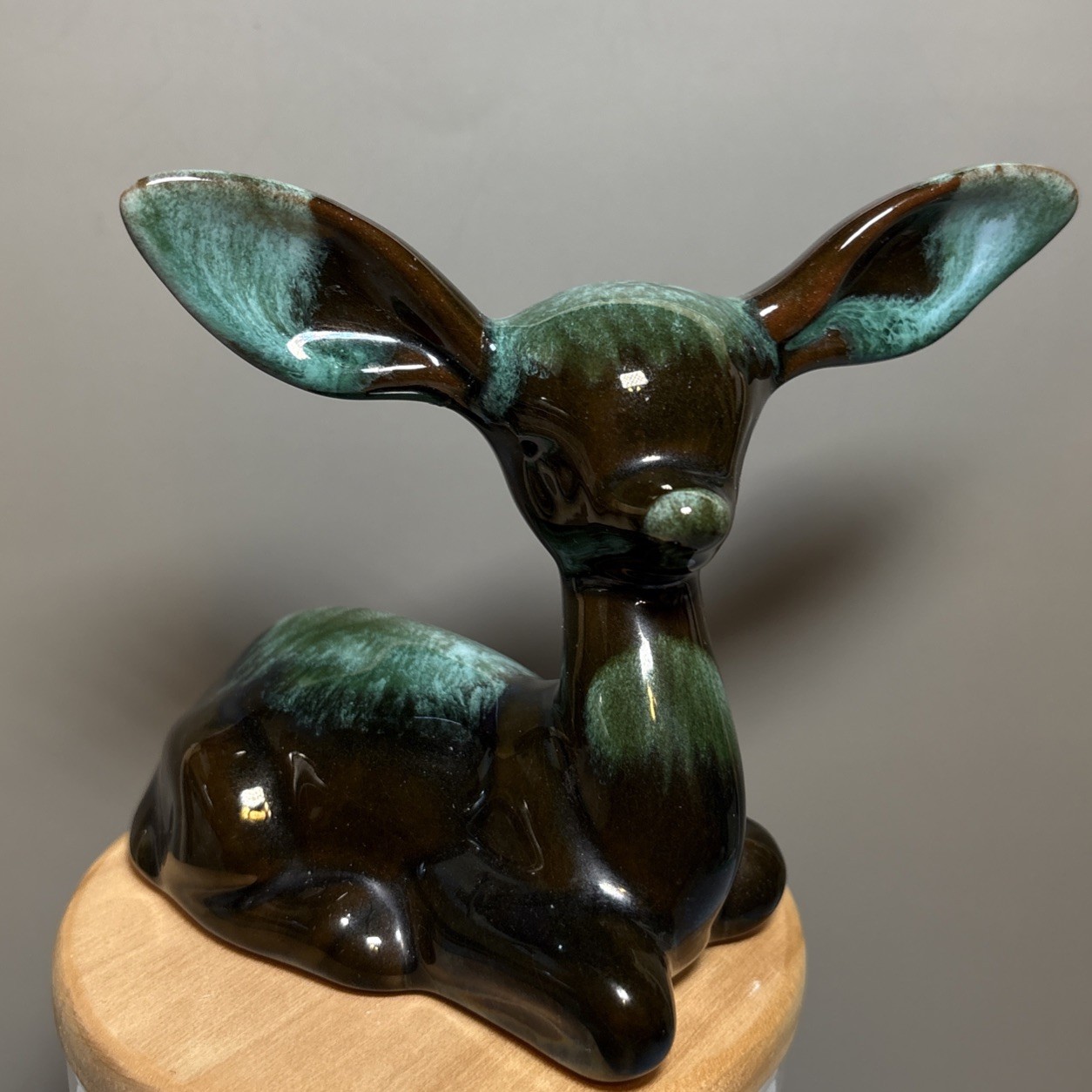 Vintage Blue Mountain Pottery Fawn MCM Drip Glaze Brown Teal 5” *READ*