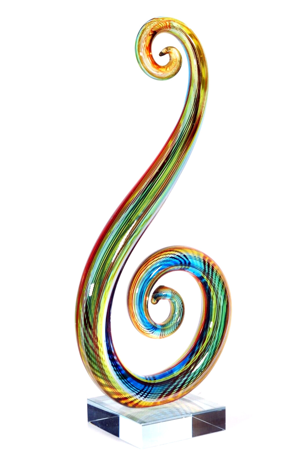 MURANO Hand Blown Art Glass Swirl Sculpture Music Clef Note Abstract Colorful