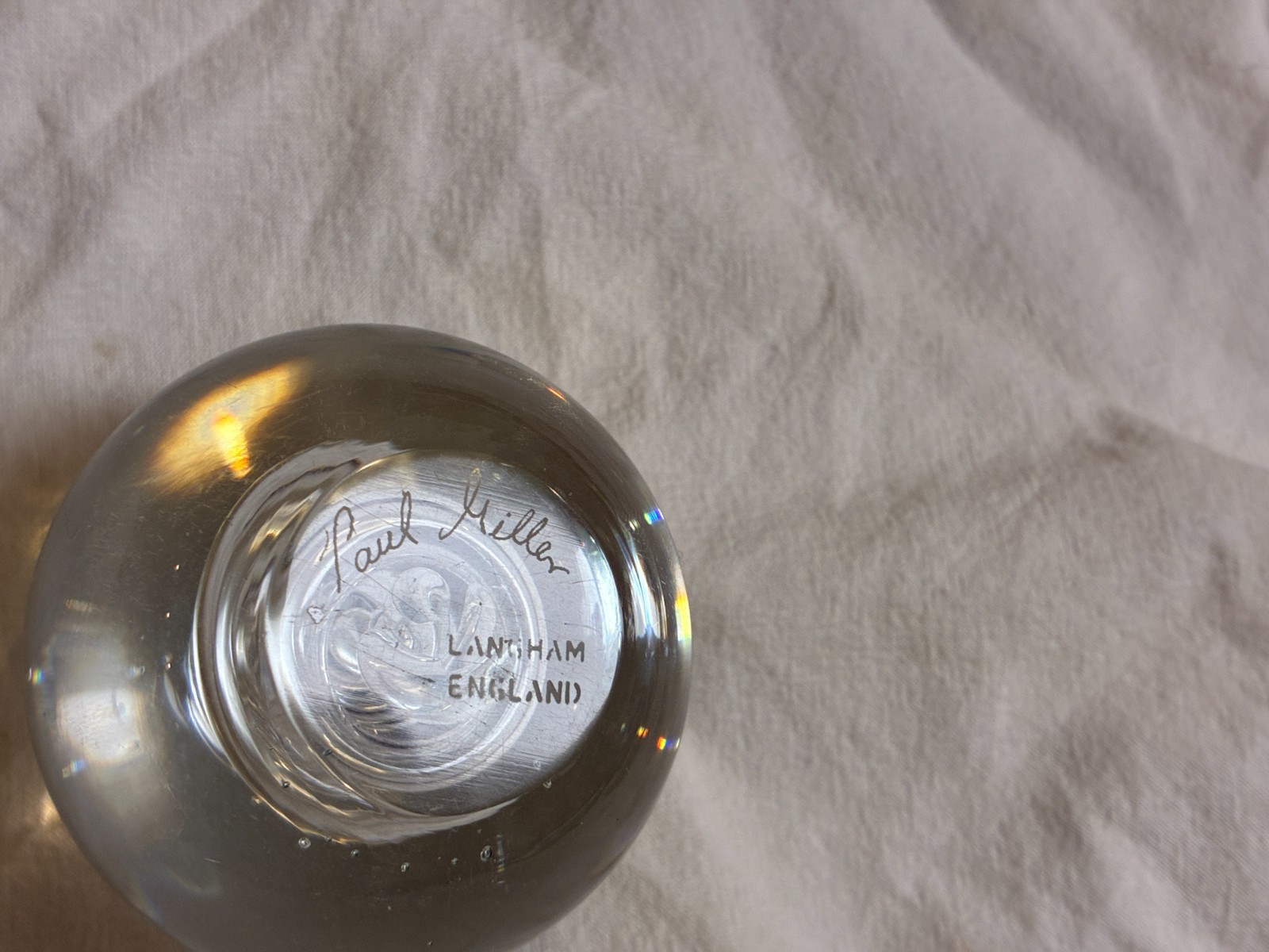 Paul Miller “Astral” Design Clear Glass Paperweight Langham England Signed
