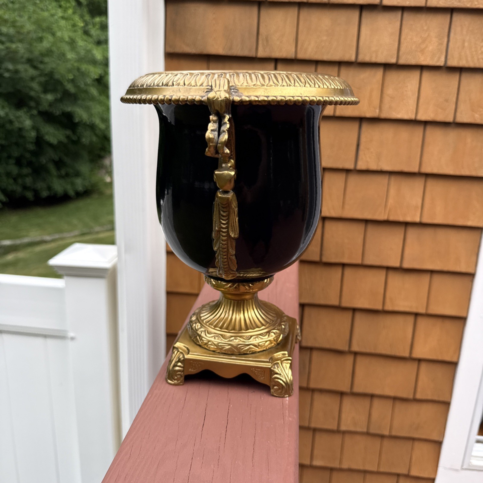 Ebony Porcelain / Lacquer Metal Urn Vase Ornate Bronce Ormolu French Style