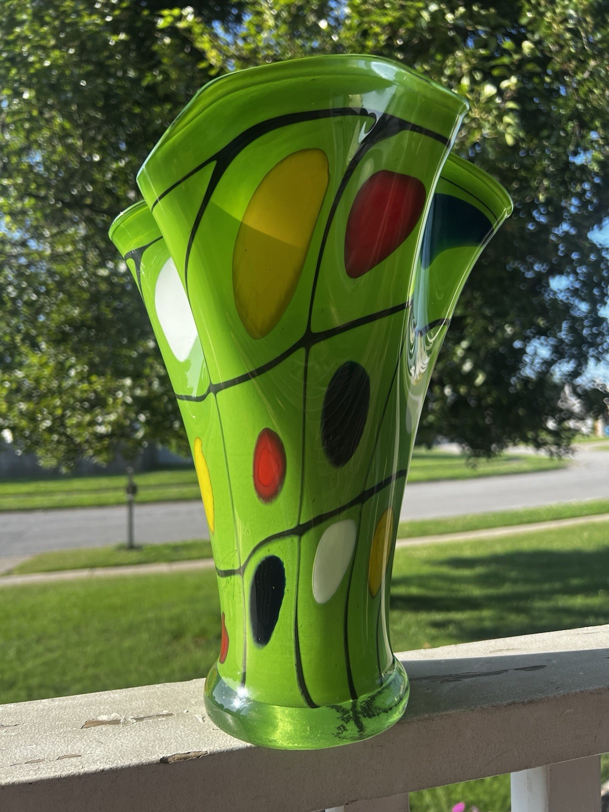 Mihai Topescu Signed Art Glass Vase – Large 12” Romanian Studio Glass Green