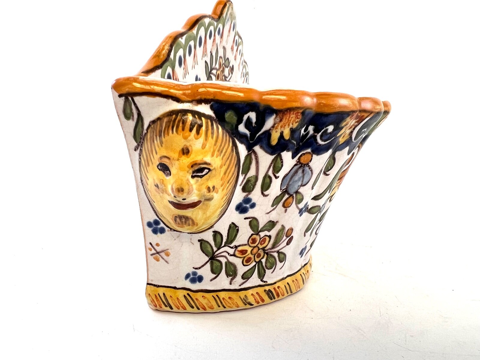 Desvres Earthenware Applique Bouquet Box – Floral Decor & Lion Handles – 19th…