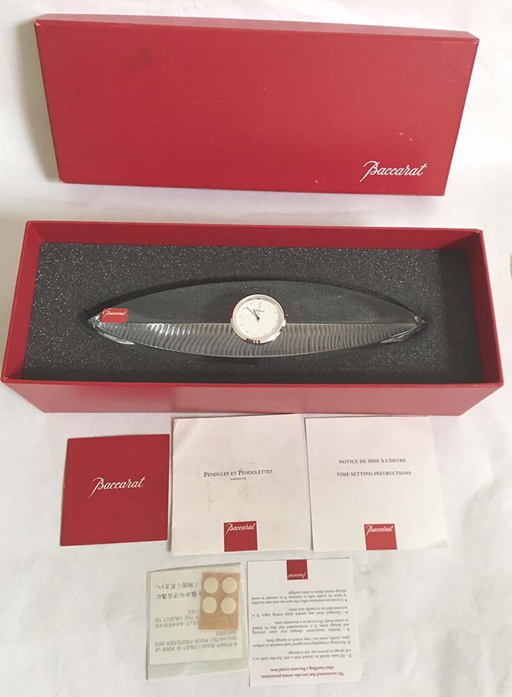 Rare BACCARAT France Empreinte Crystal Ellipse Desk Clock 9.25″ Long New in Box