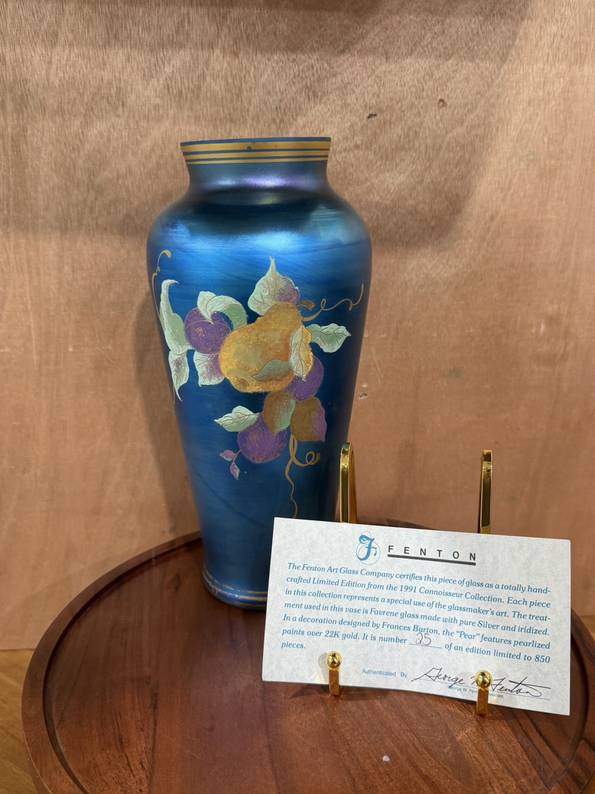 Fenton Blue Favrile Pear Art Glass 1991 Ltd Ed 25/850 10.5in Beautiful