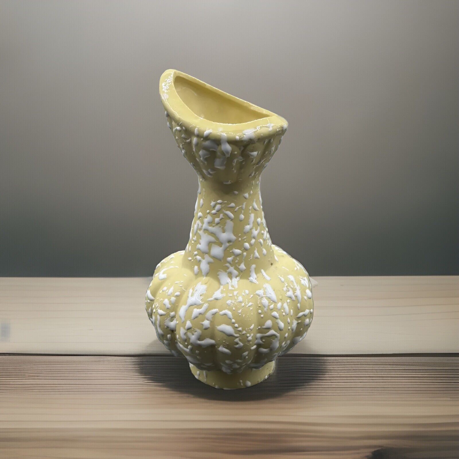 Art Pottery Vintage Splattered Textured Vase 6 1/2 Inches Tall Light Yellow MCM