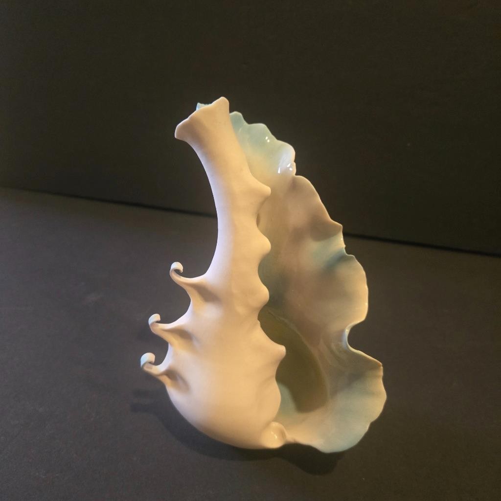 DEBRA SWAGER ART HAND PAINTED BISQUE SHELL PORCELAIN CLAY VASE SIGNED SCULPTURE