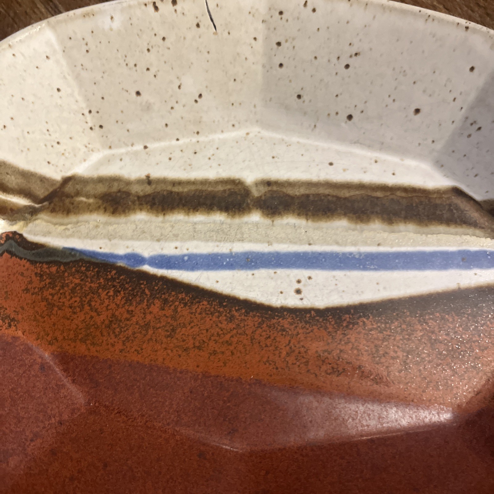 Pottery Ceramic Dish Platter Tray Abstract Tan Ben Beige Blue Decorative Shape