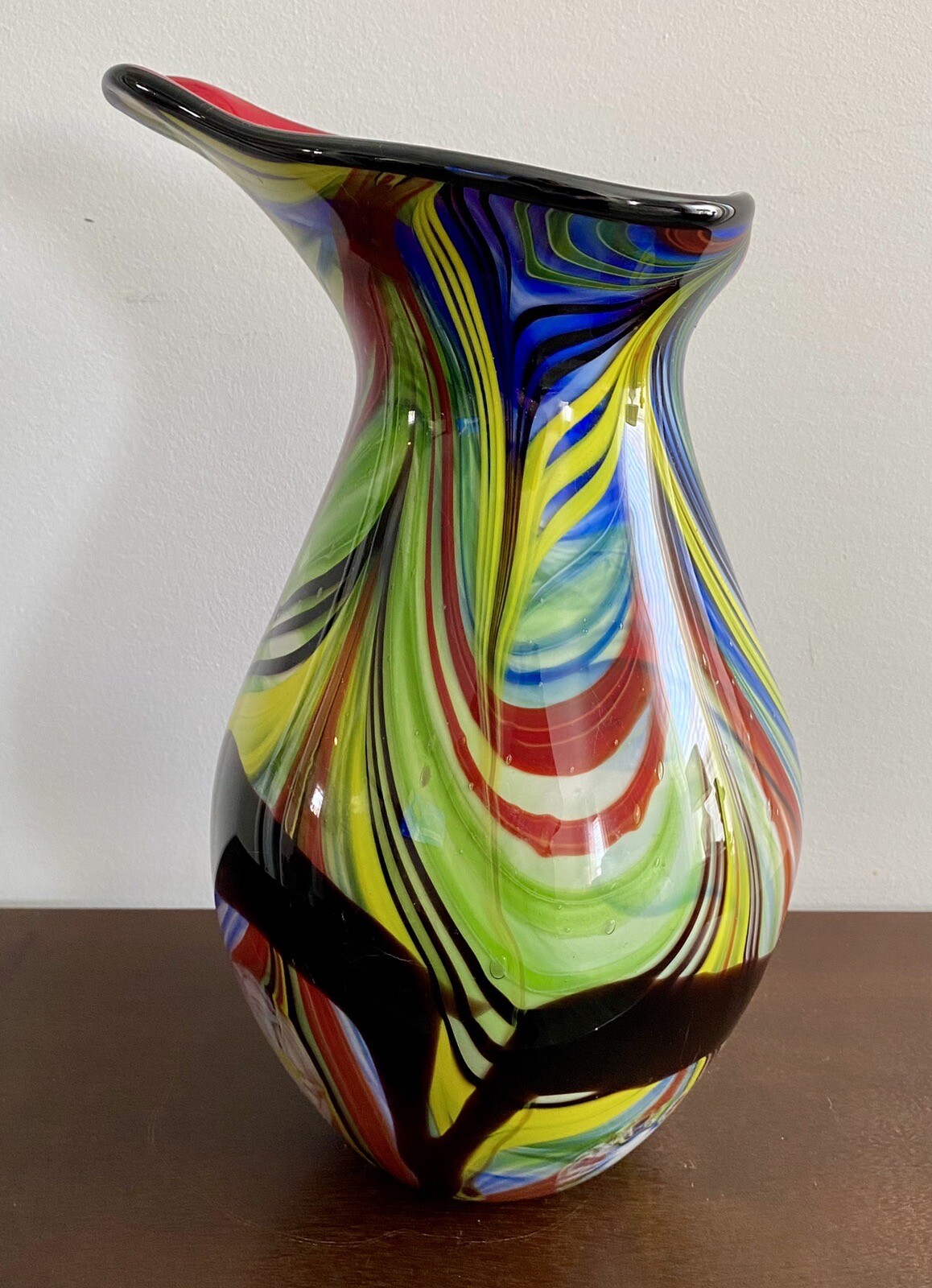 Vibrant Possibly Luxury Lane Hand Blown Abstract Teardrop Art Glass Vase