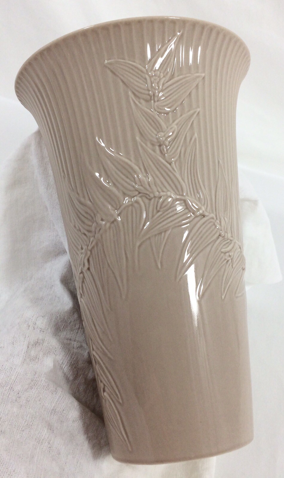 LENOX Natures Impression Woodland Leaves Embossed Vase 10″ Tall Vtg RARE NWOT