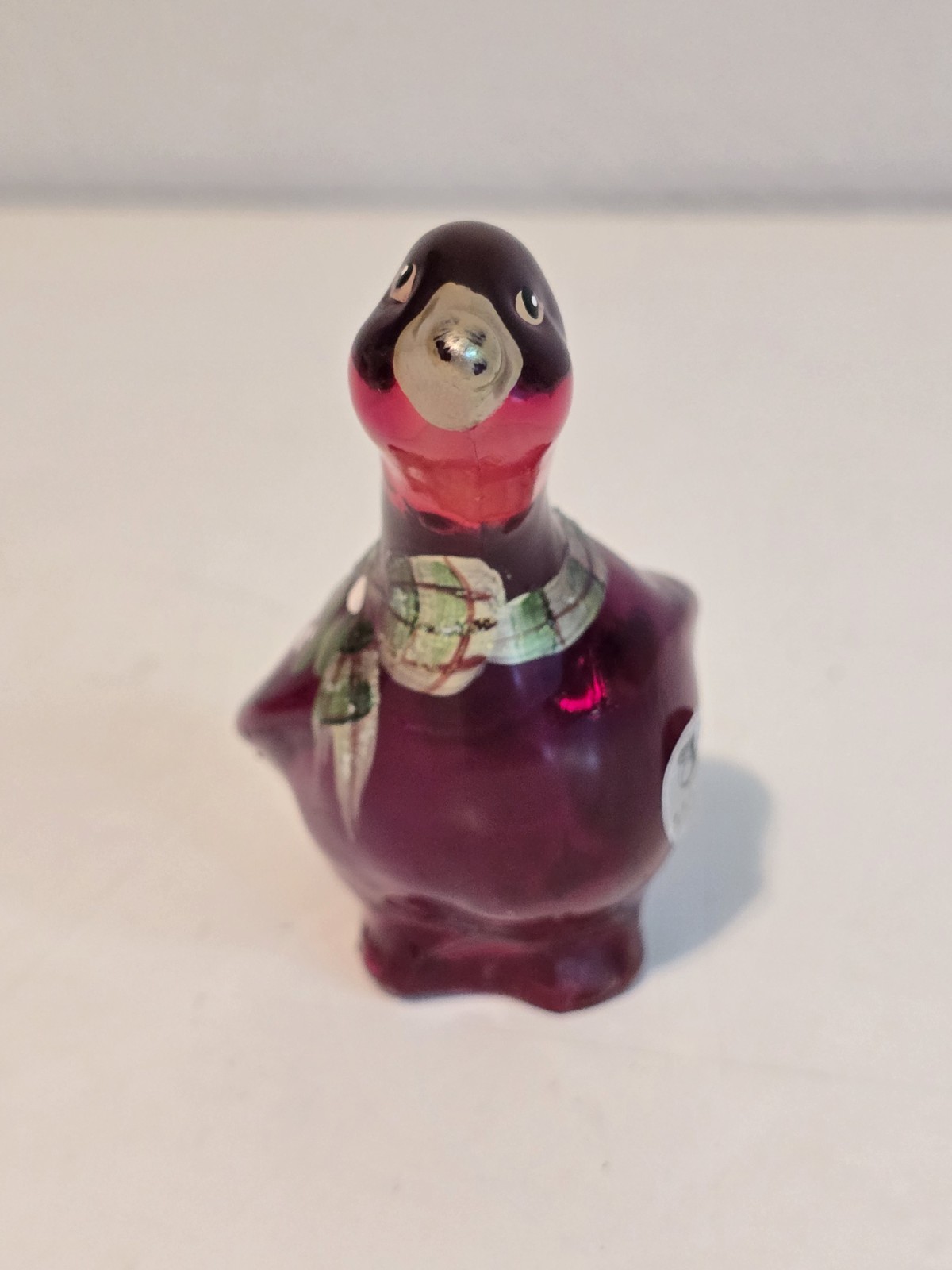Fenton USA Ruby Red Goose Artist Signed Christmas Ribbon & Bow Figurine EUC!