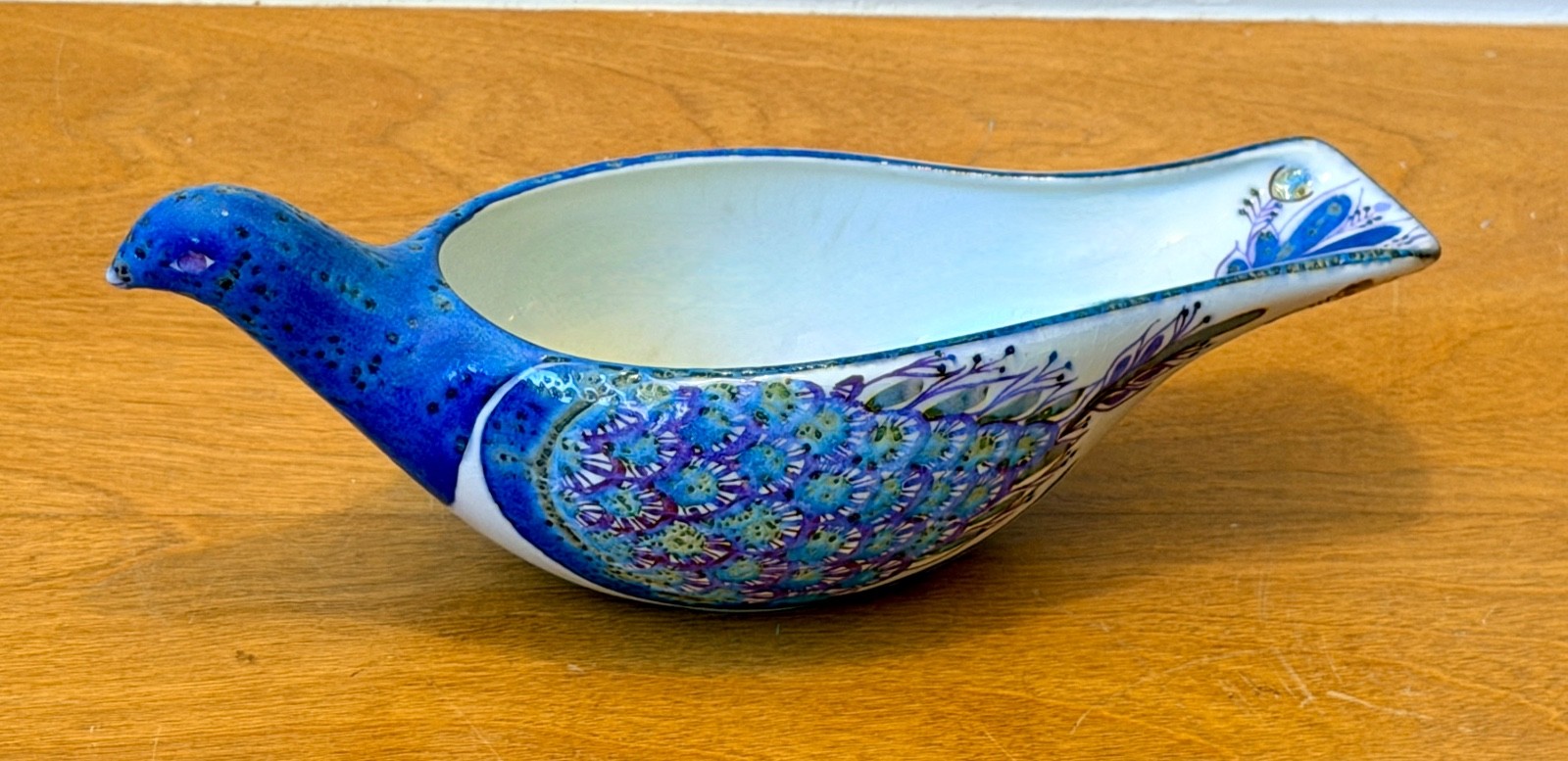 Royal Copenhagen Denmark Danish Art Pottery Bird Peacock Sculpture Bowl Vtg Mcm