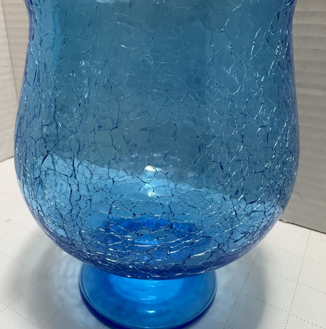 Vintage Mold Blown Crackle Aqua Blue Glass Vase Candle Holder Ruffled