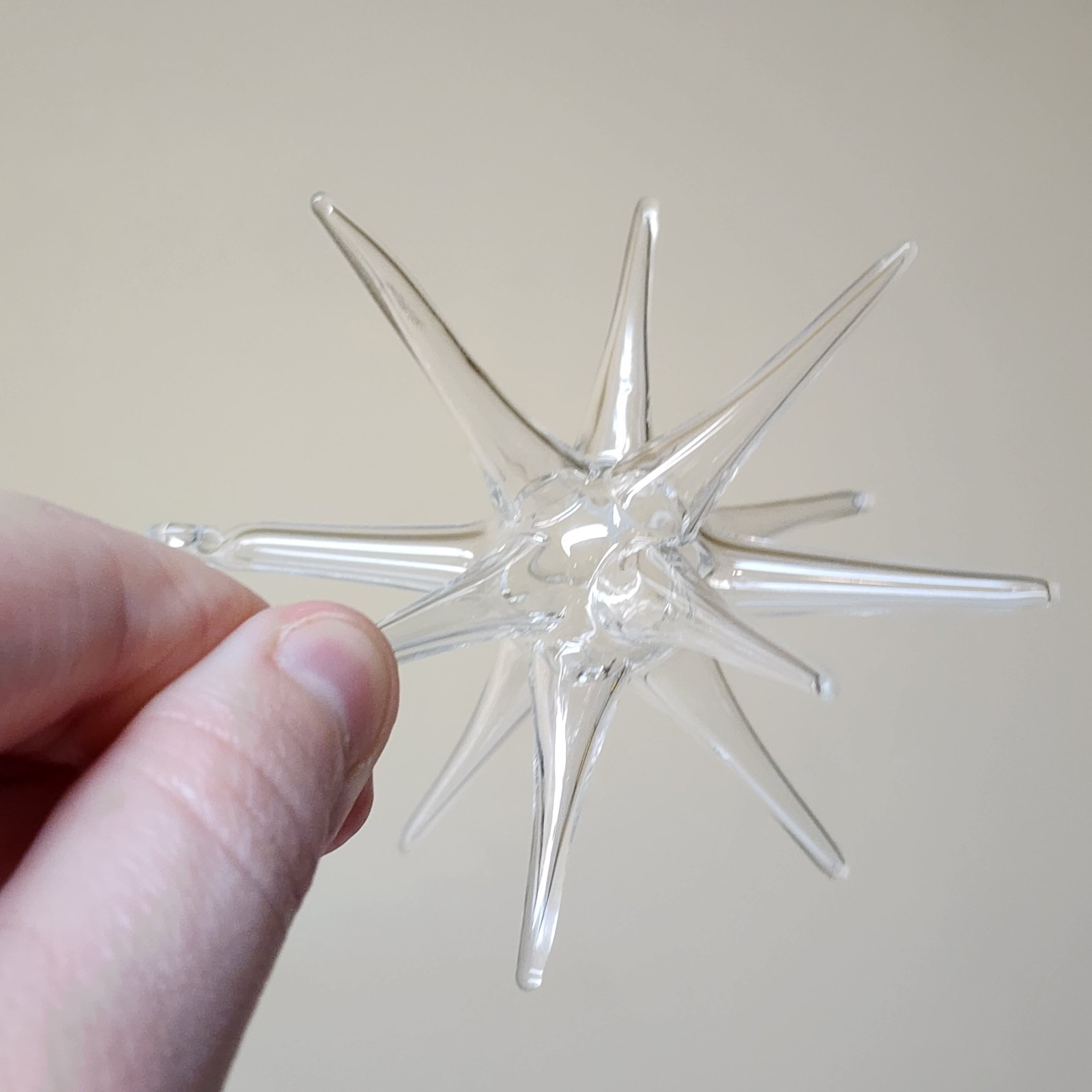 Vintage Parise Vetro Italy Clear Art Glass Hand Blown Atomic Star Round Ornament