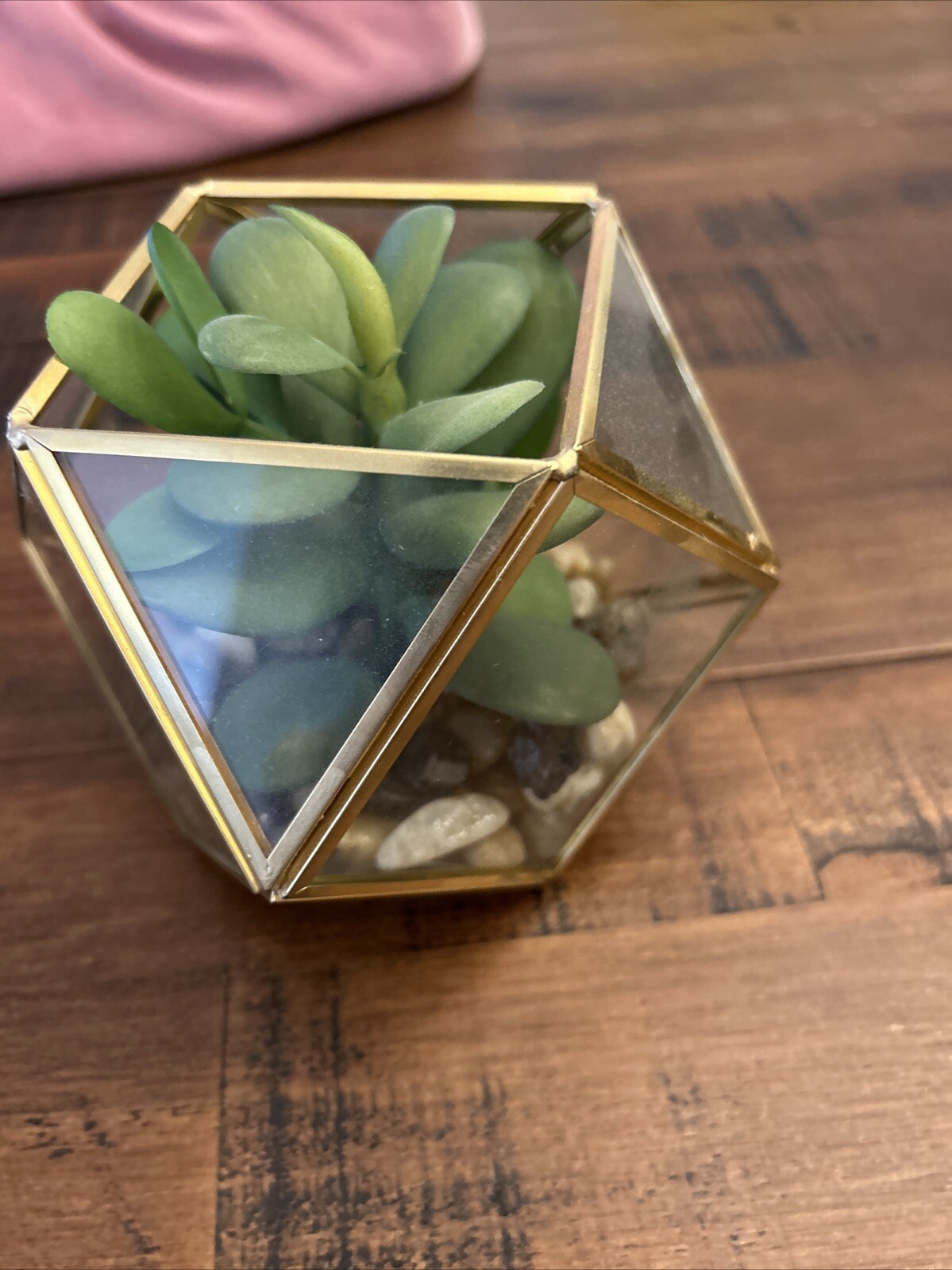 Artificial Planter Succulent Threshold 5″ x 4″ Glam Brass & Glass Terrarium NEW