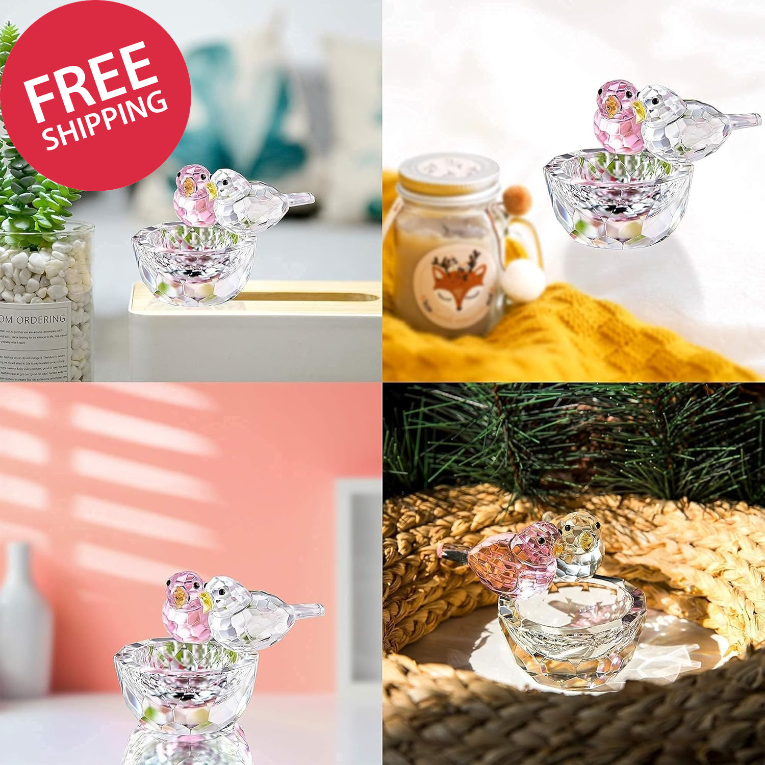 3.3” Crystal Bird Figurine Collectible Art Glass Animal Figurines Table Home De