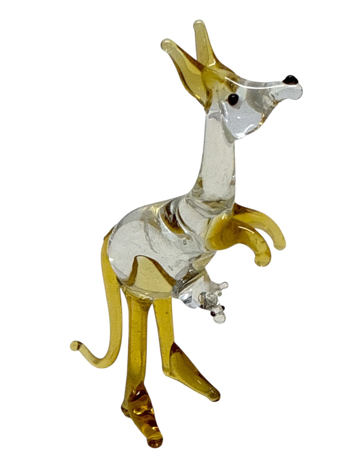 Vintage Art Glass Australian Amber Blown Glass 4 1/8” Tall Kangaroo Figurine