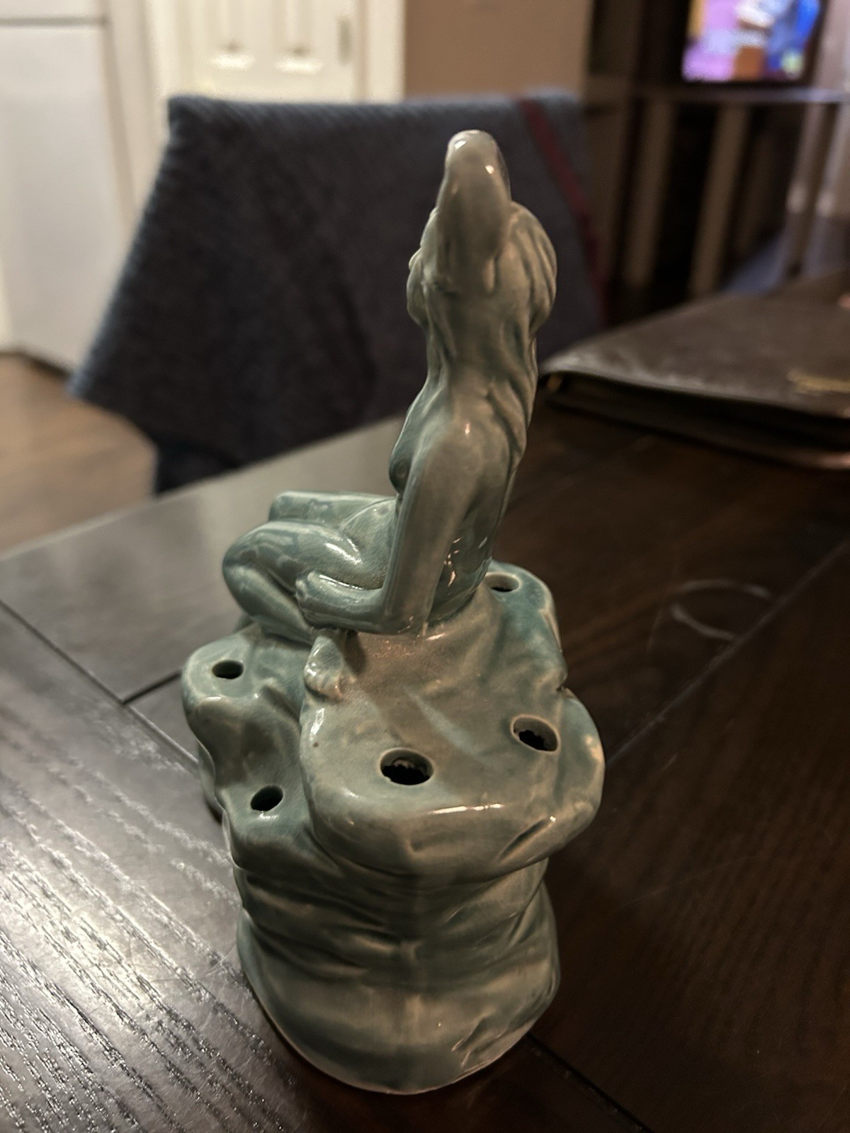 Antique Art Nouveau Sea Nymph 6.5 Tall Art Pottery Flower Frog Yankoware Japan