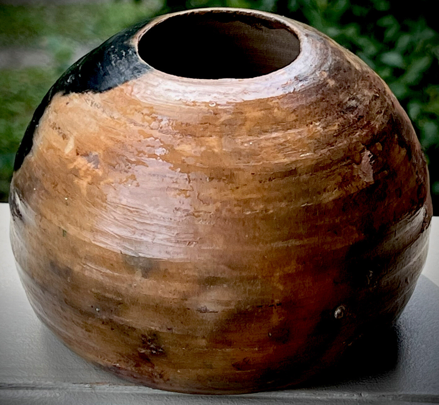 Handcrafted Raku Art Pottery Vase Bowl Earth Tone Signed Unique OOAK 5.5″x4.5″