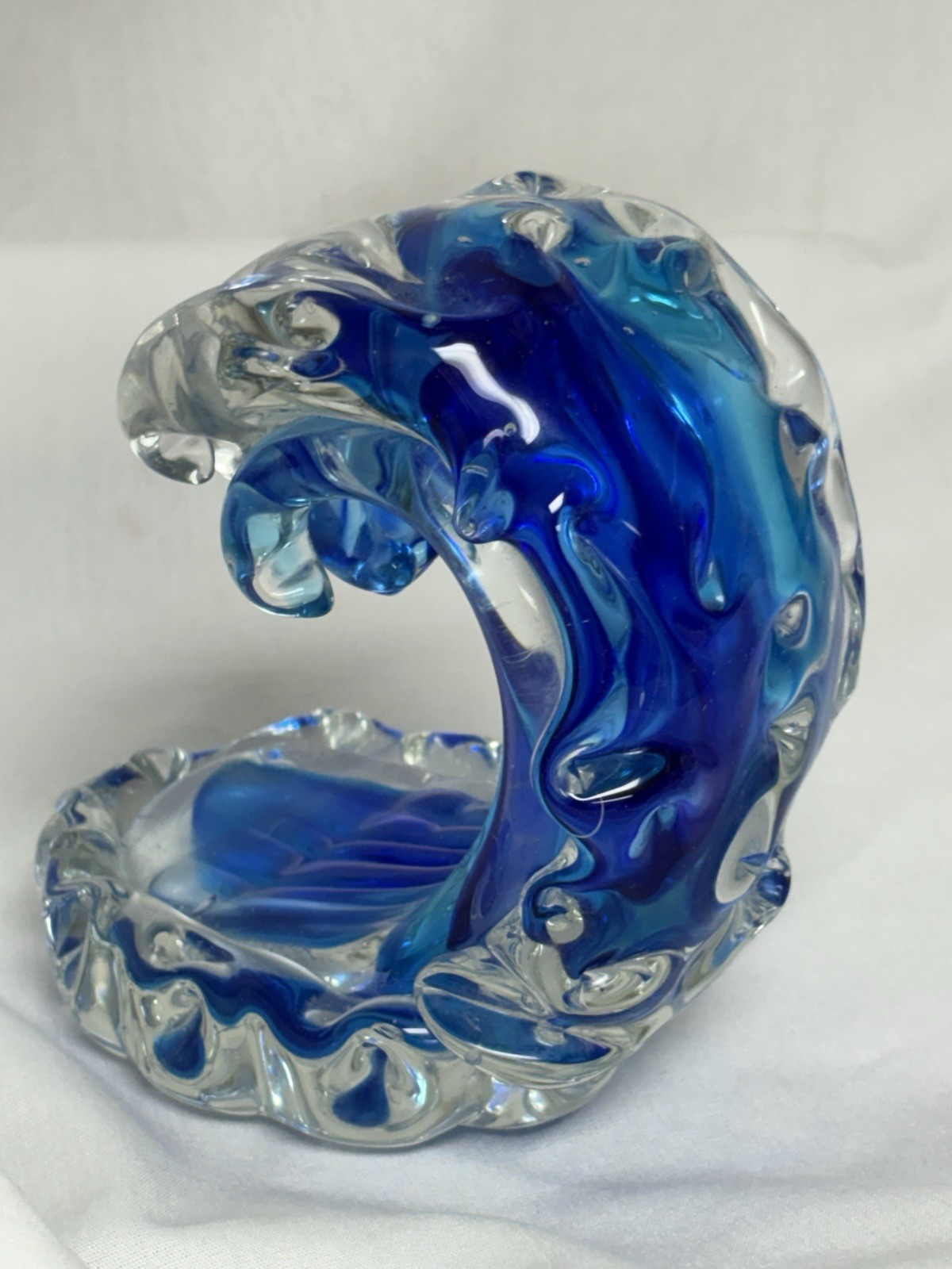 Hand Blow Rolling Ocean Coastal Table Top Nautical Art Glass Decor Blue