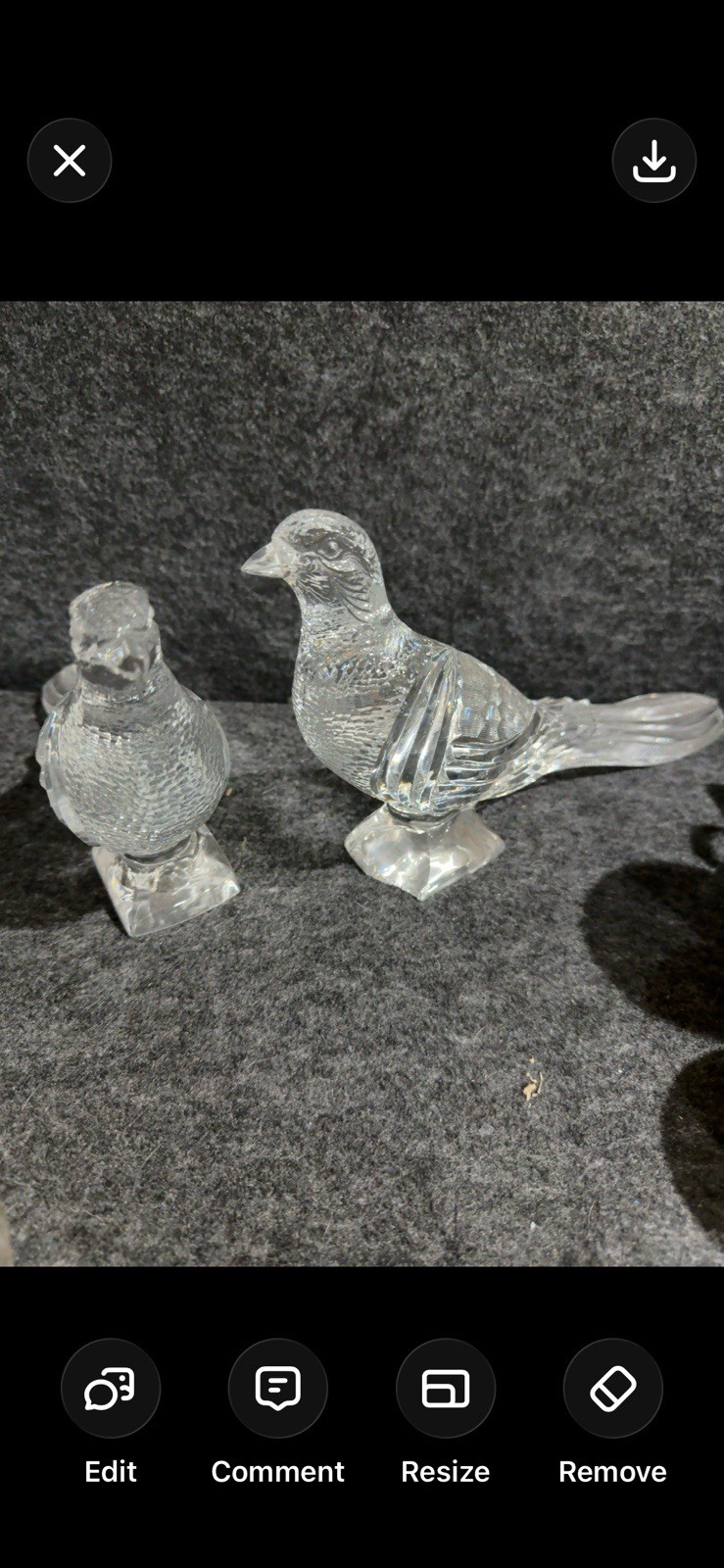 Vintage Pair Heavy Cut Crystal Pheasant Birds Figurines 3.4 lbs Each – 1 Damaged
