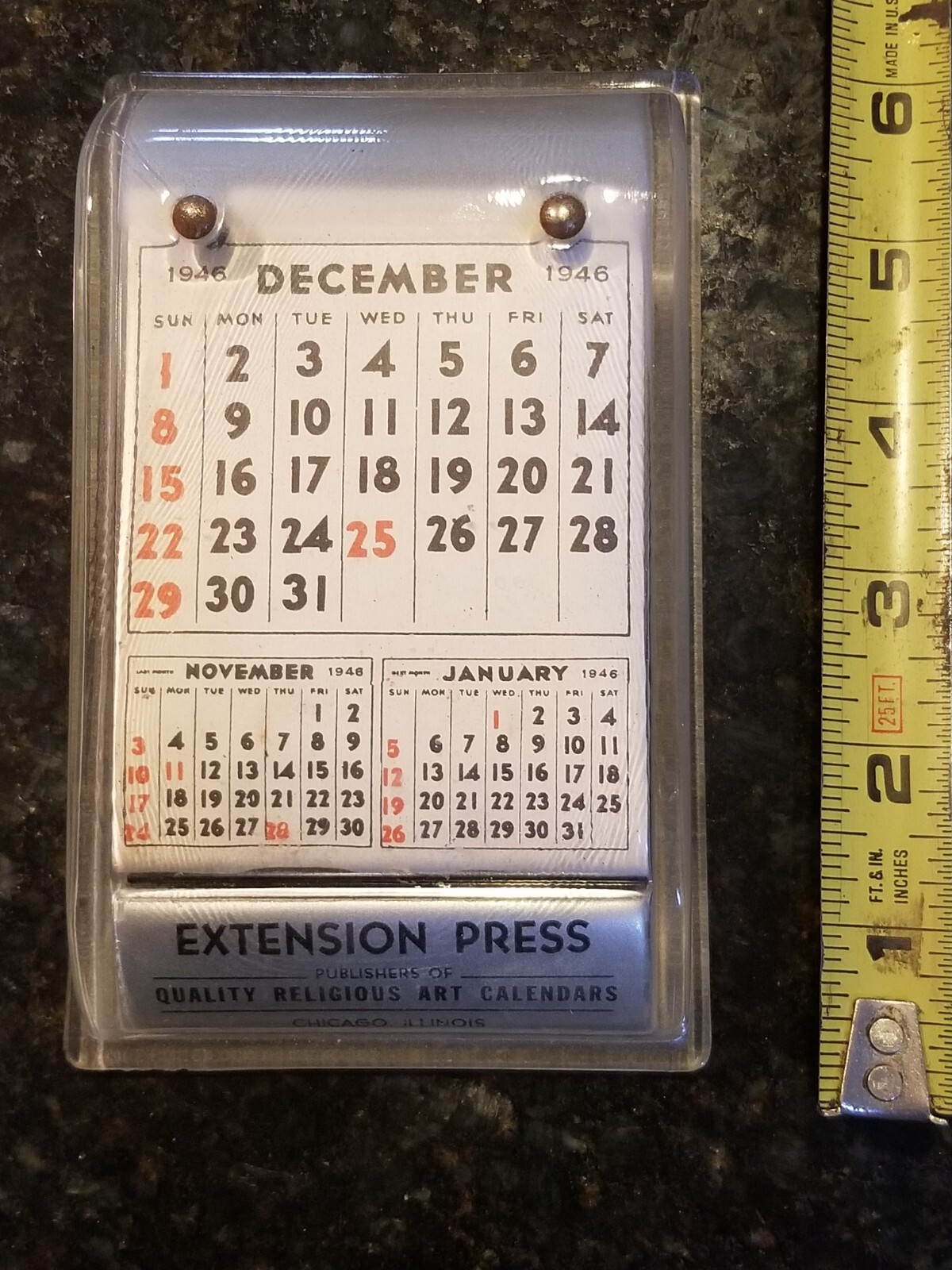 WWII Era 1940s Rolling Month Calendar Glass Paperweight Extension Press Chicago