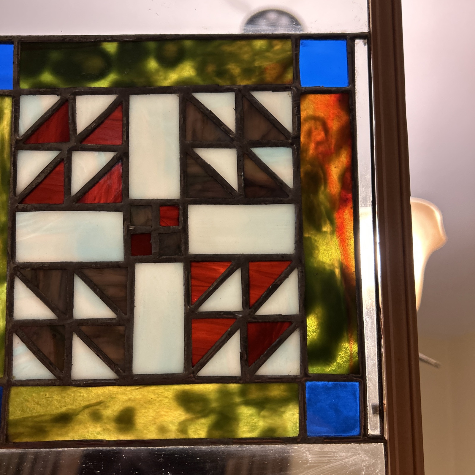 Vintage Stained Glass Window Panel 8×10 Inches Signed “Flying Geese” Year 2000