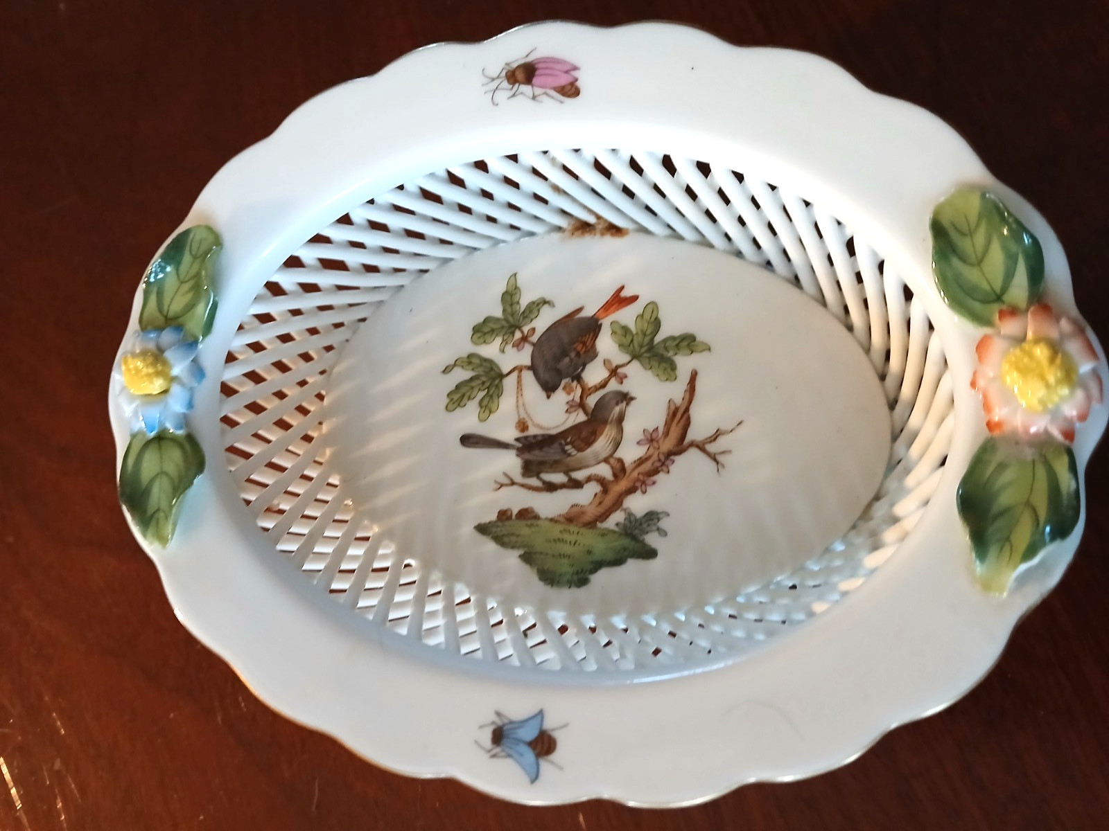Herend Rothchild Bird 5.5″ woven basket 7379 + other Herend 2.6″ bud vase