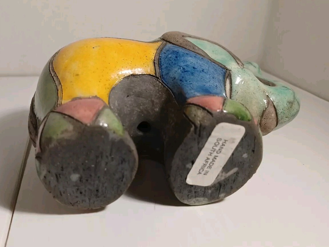Raku Pottery Elephant Sculpture South Africa Bright Colors Trunk Up Good Luck