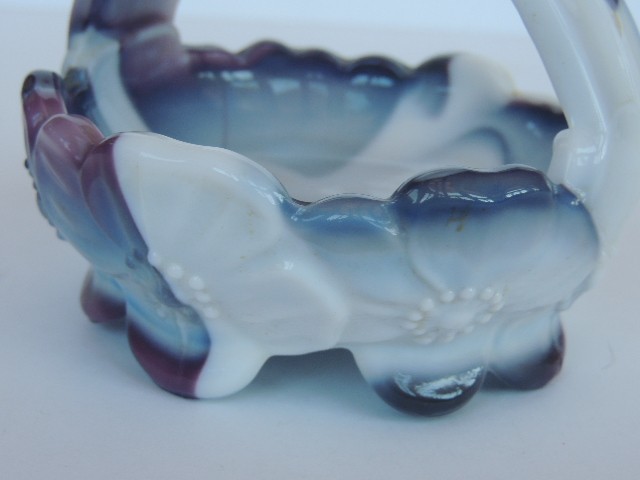 MCM Slag Glass Blue Carmel Dogwood Westmoreland Retro Basket Vintage Bowl