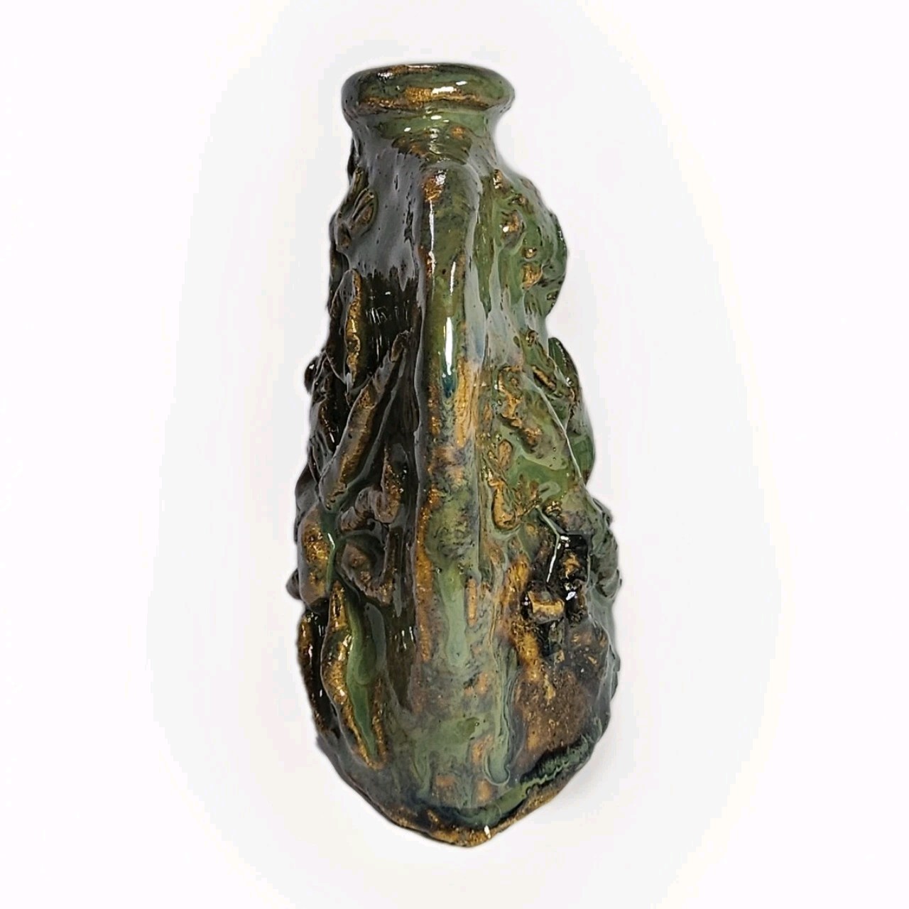 Whimsical Marine Life Lizard Pottery Ceramic Vase Sculpture Abstract Art Green