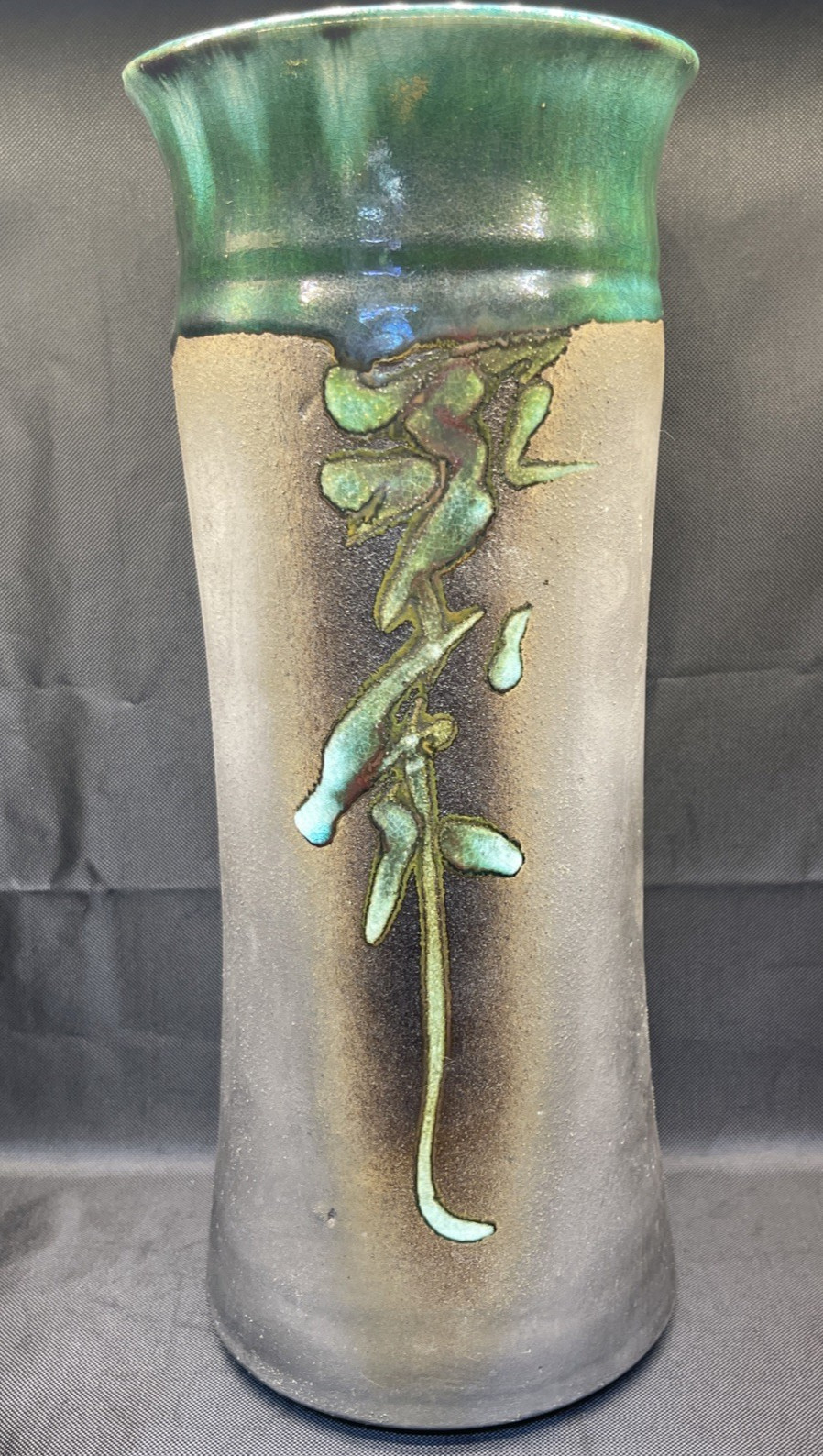 Signed Evans Vase Raku Studio Art Pottery Abstract 11.45″ Signed # 273