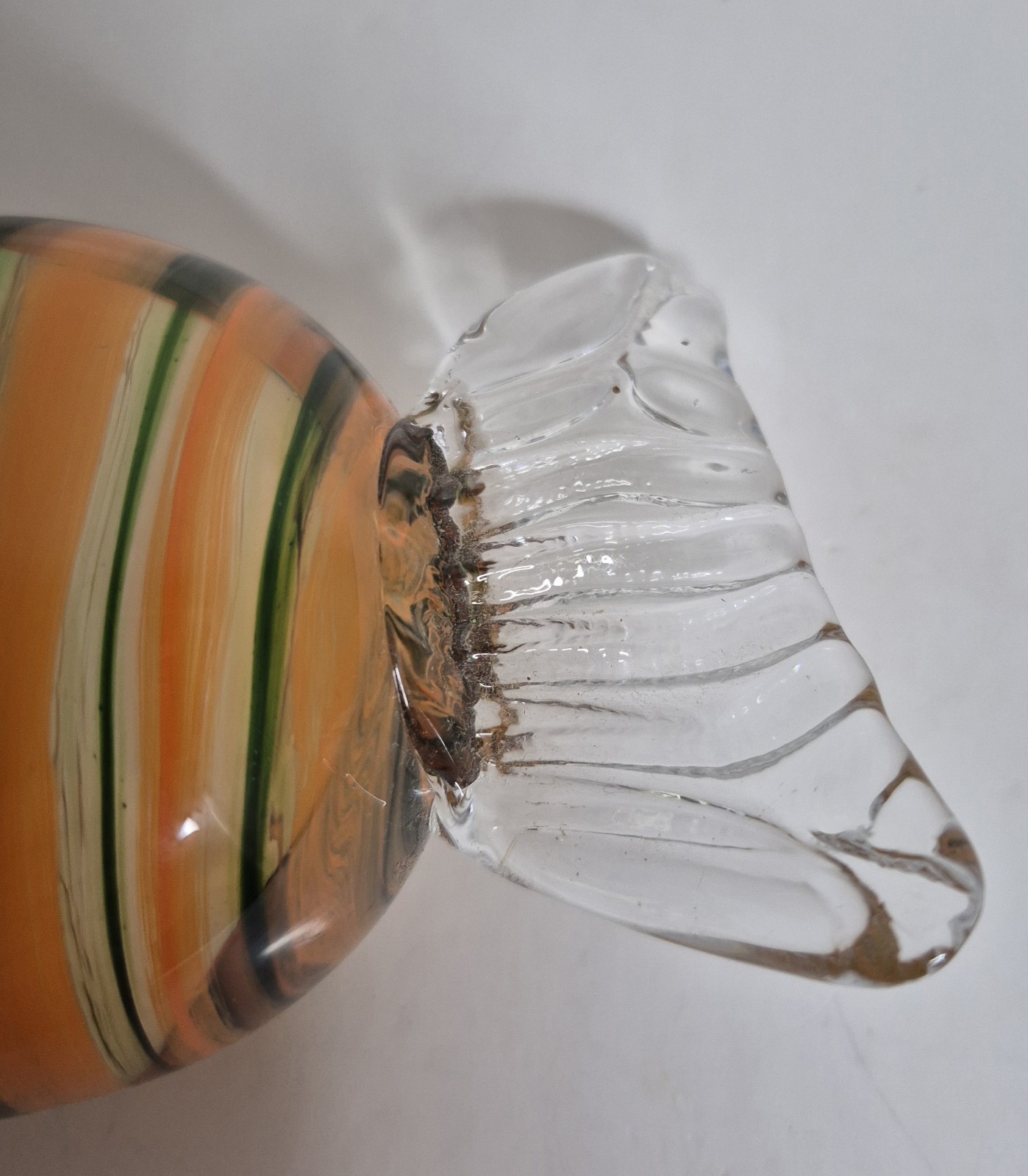 Handcrafted Glass Candy Swirl Orange And Green Sculpture 6.50″x 2.50″