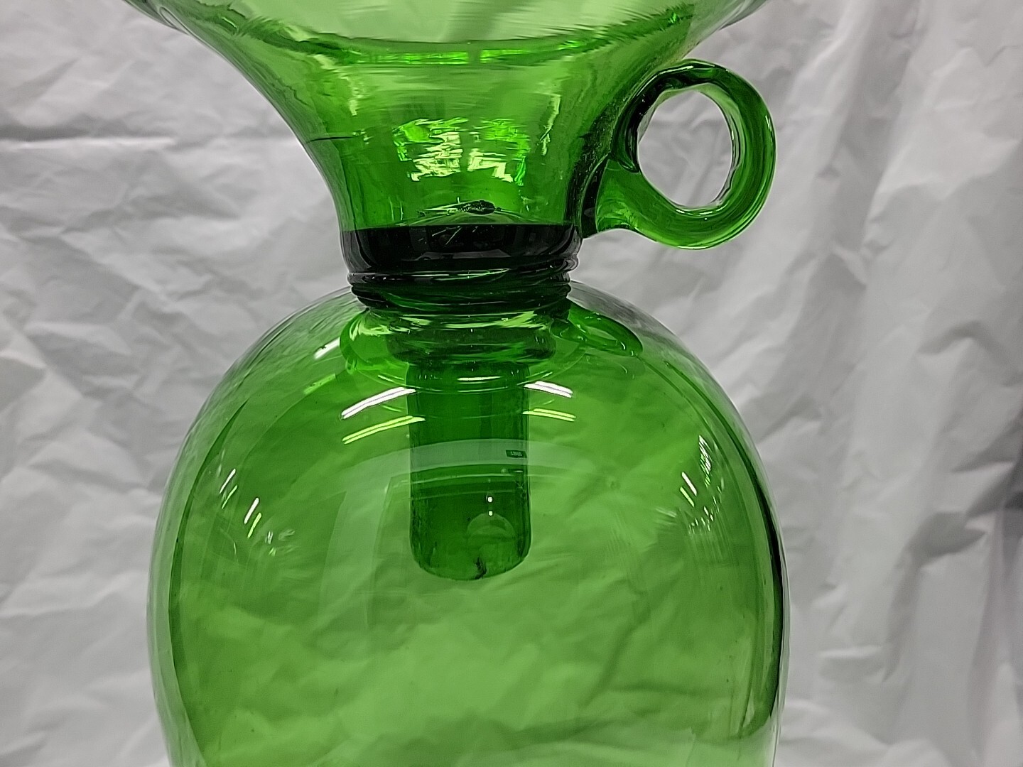 Vintage Empoli blown glass candle hurricane green 1960s 14 inch Italian # 5641