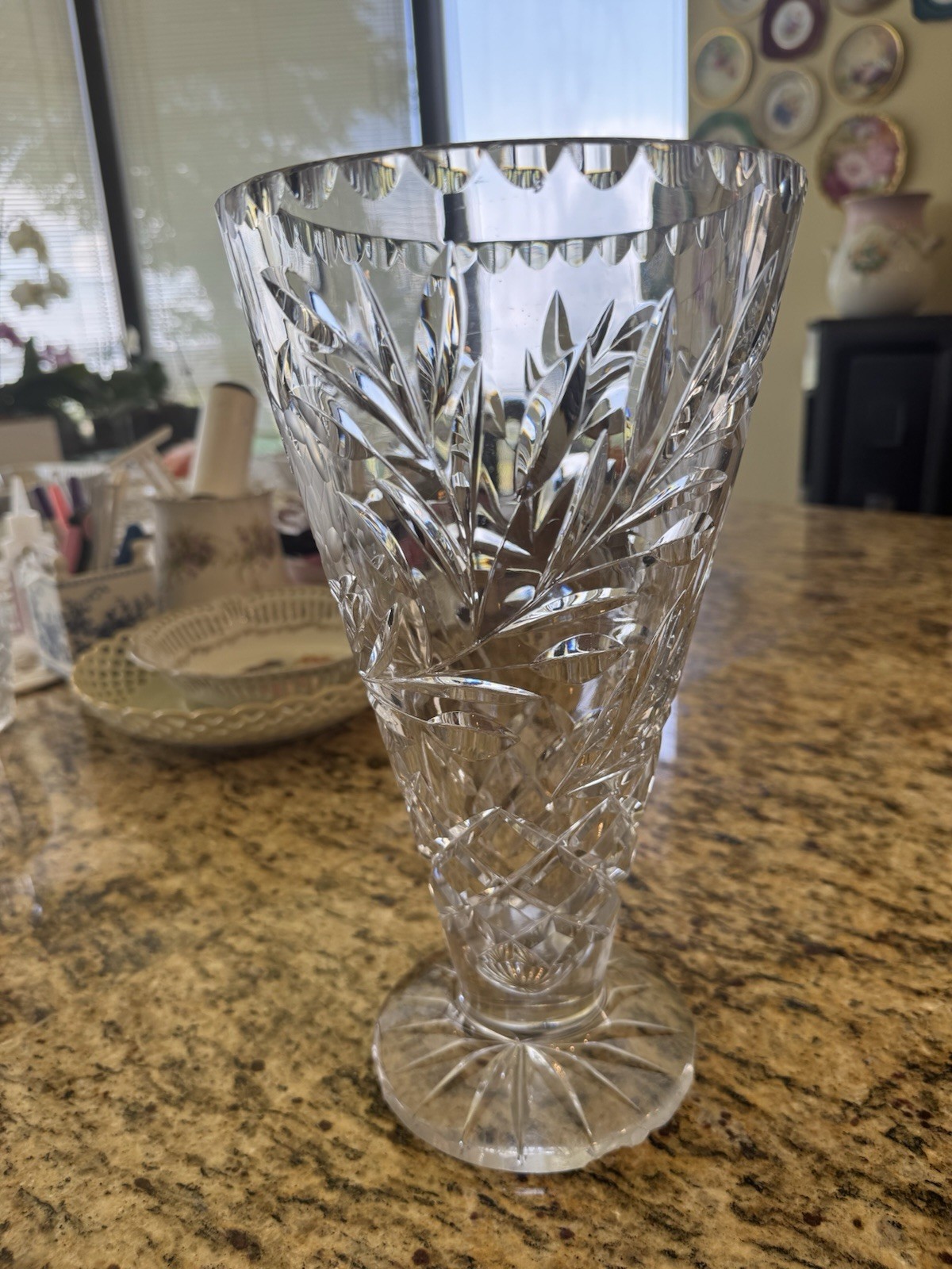 Tuthill Signed American Brilliant Period ABP 12” Cut Glass Crystal Corset Vase