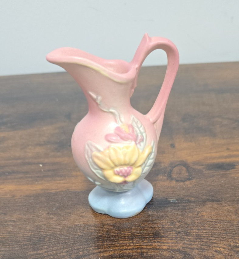 Vintage Hall Pottery Sunflower Small Pitcher Pink Blue And Yellow